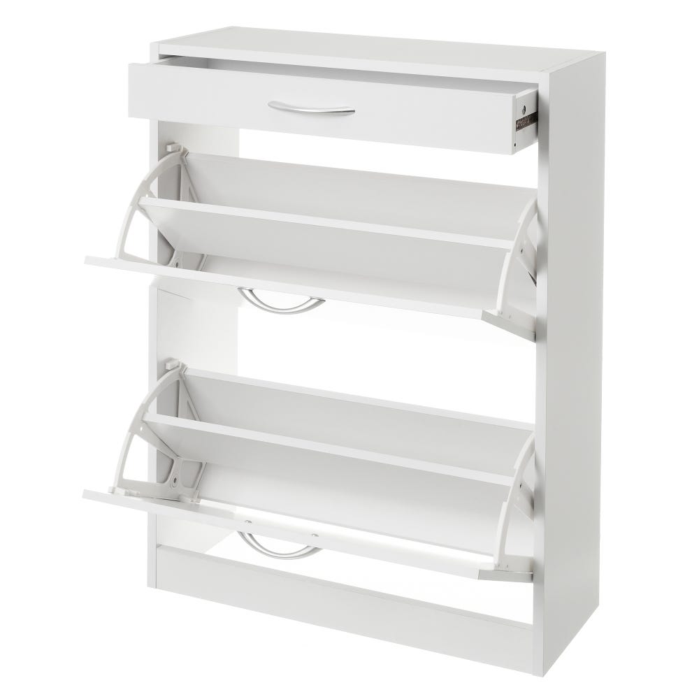 Lolahome Zapatero Blanco De Madera De 1 Cajón Y 2 Puertas Para 8 Pares De 60x24x80 Cm