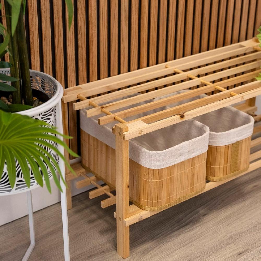 lolahome Zapatero de madera de abeto natural claro con 2 estantes de 64x26x29 cm