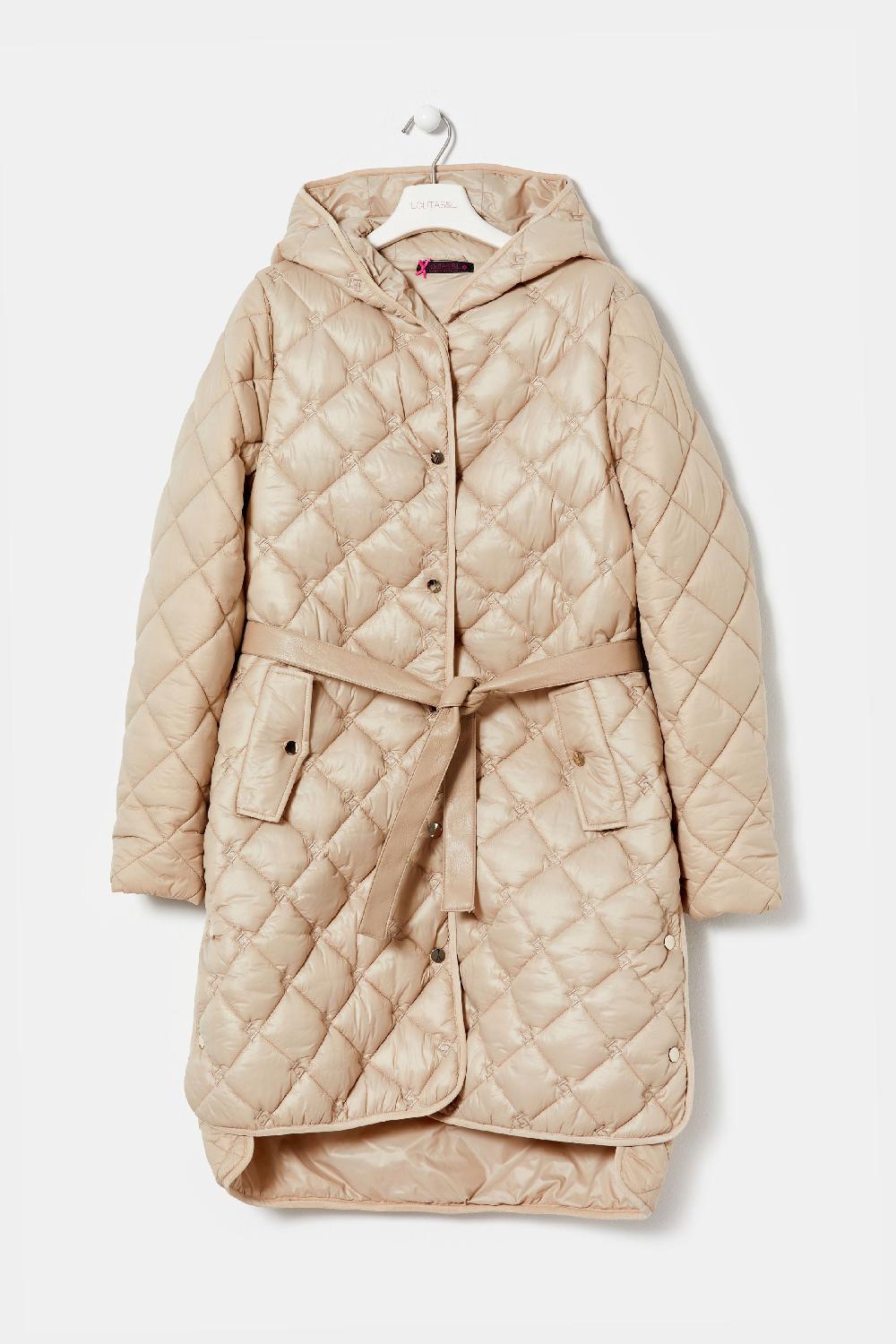 Lolitas&l Abrigo Beige Largo Guateado Con Capucha Y Cinturon LolitasyL