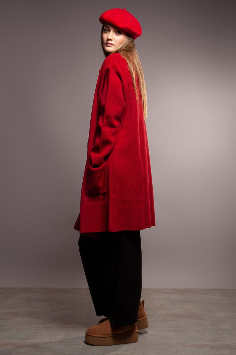 Lolitas&l Abrigo De Punto Granate Solapas Con Bolsillos Delantero Lolitas&L