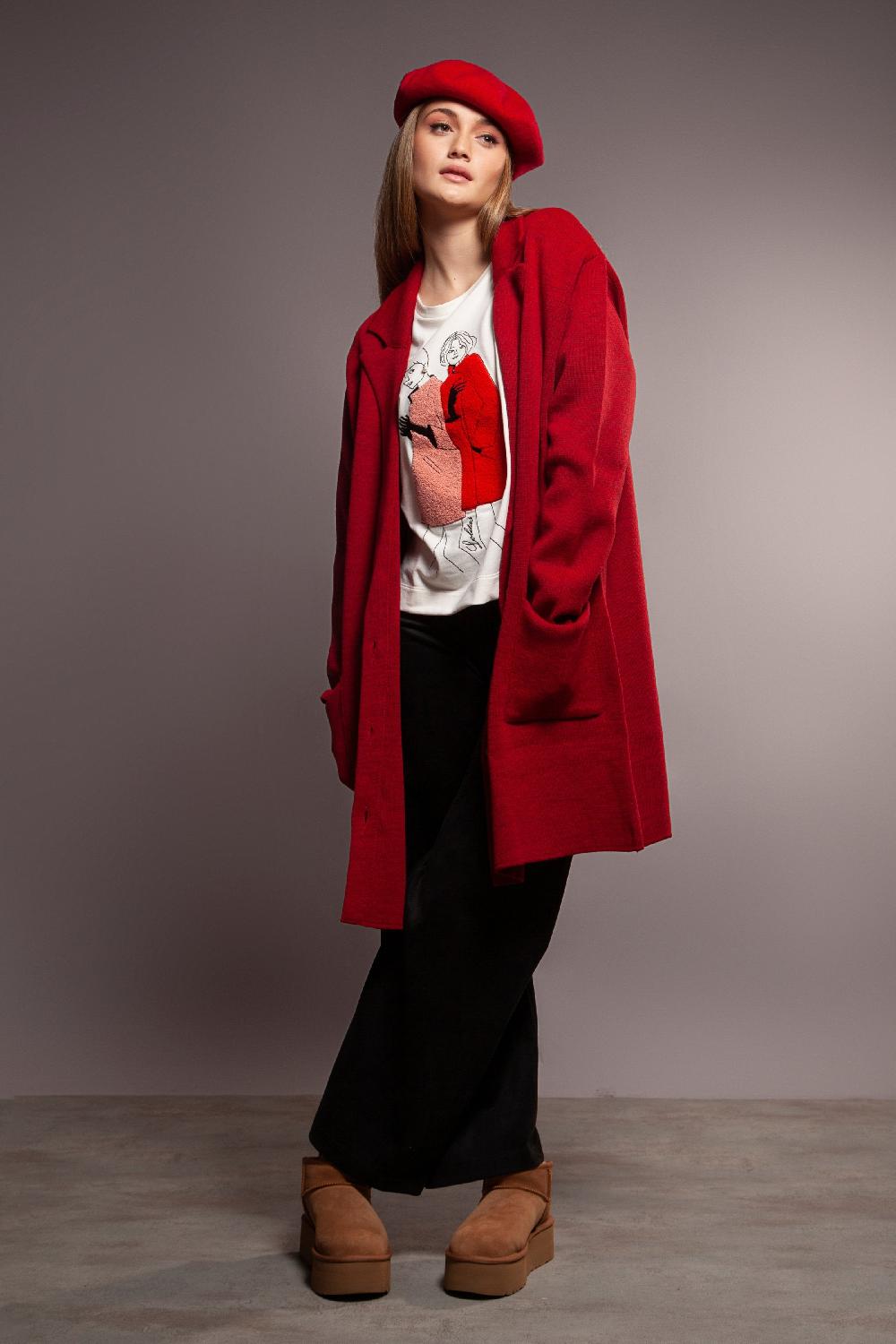 Lolitas&l Abrigo De Punto Granate Solapas Con Bolsillos Delantero Lolitas&L