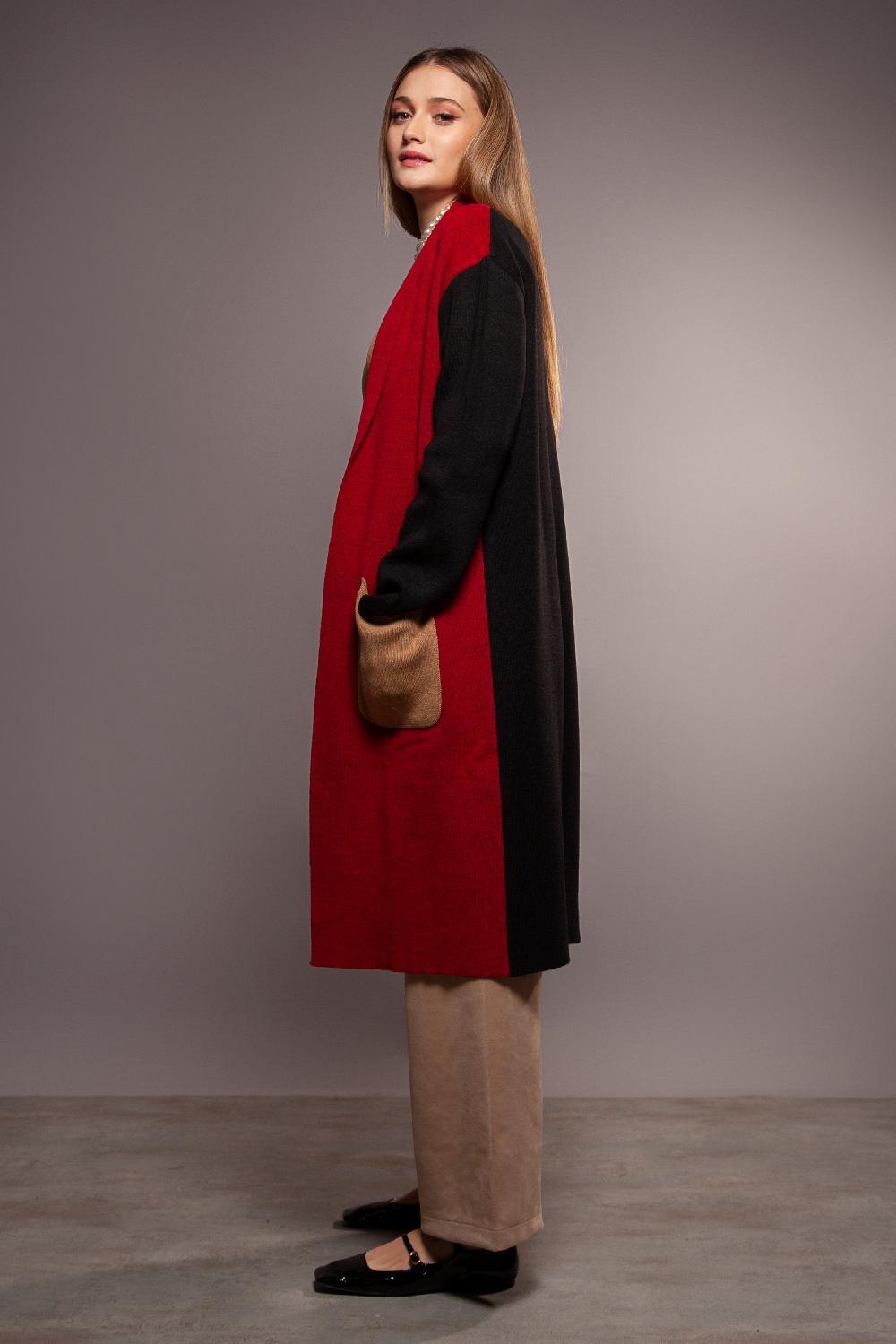 Lolitas&l Abrigo Punto Granate Bicolor Largo Con Bolsillos Delantero Lolitas&L