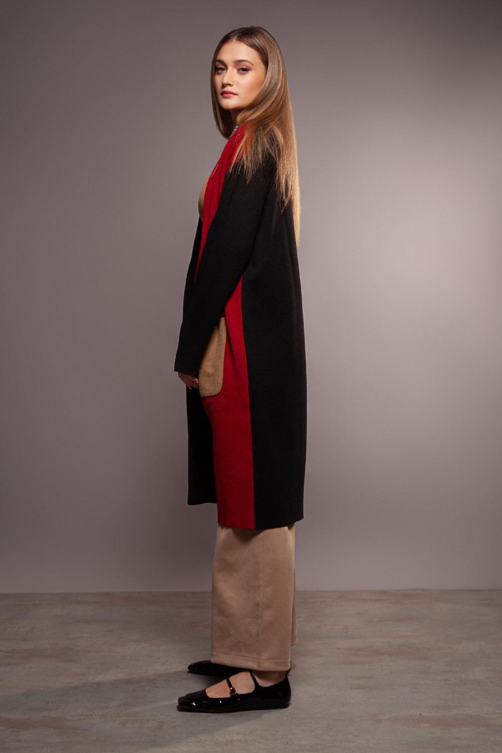 Lolitas&l Abrigo Punto Granate Bicolor Largo Con Bolsillos Delantero Lolitas&L