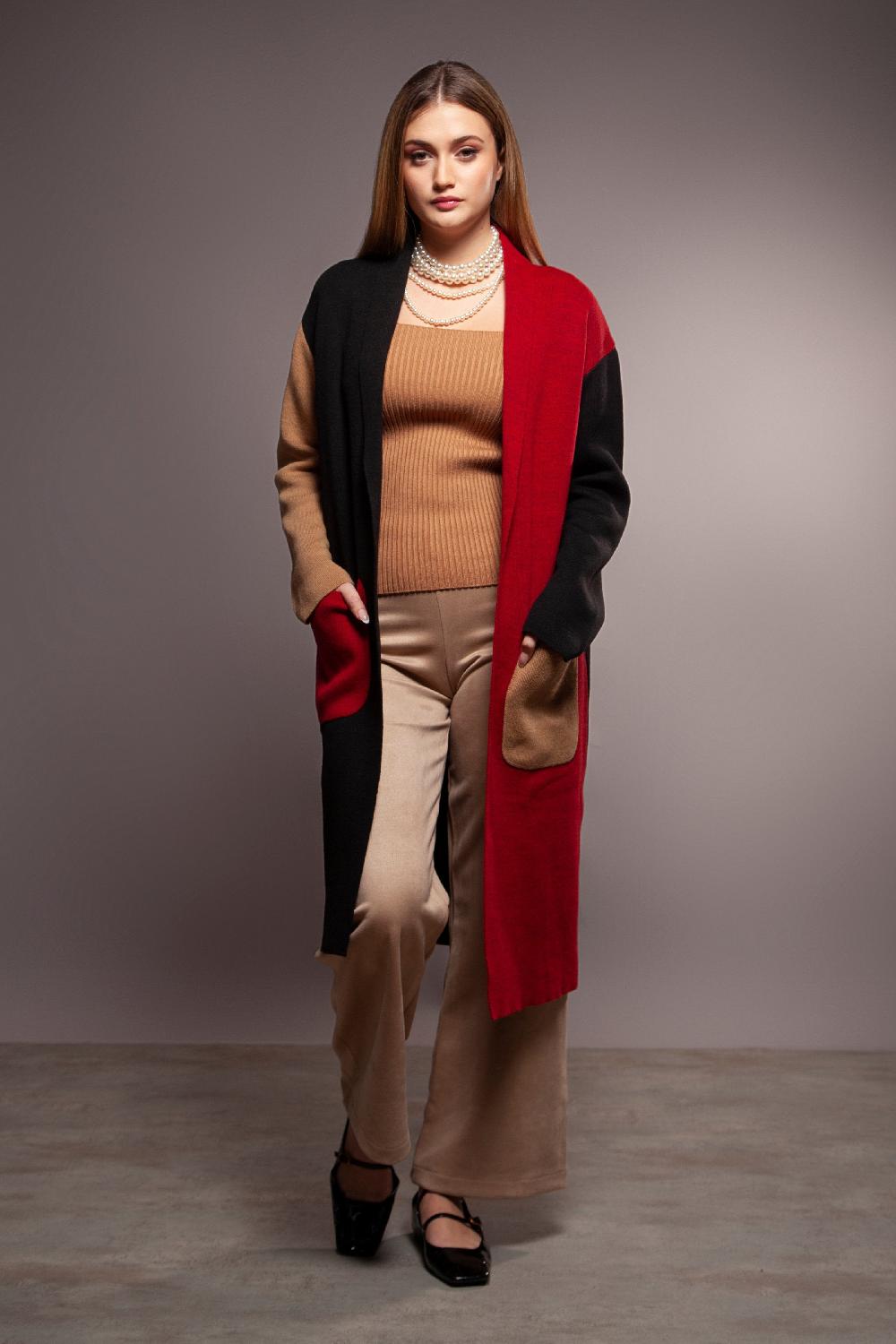 lolitas&l Abrigo punto granate bicolor largo con bolsillos delantero Lolitas&L