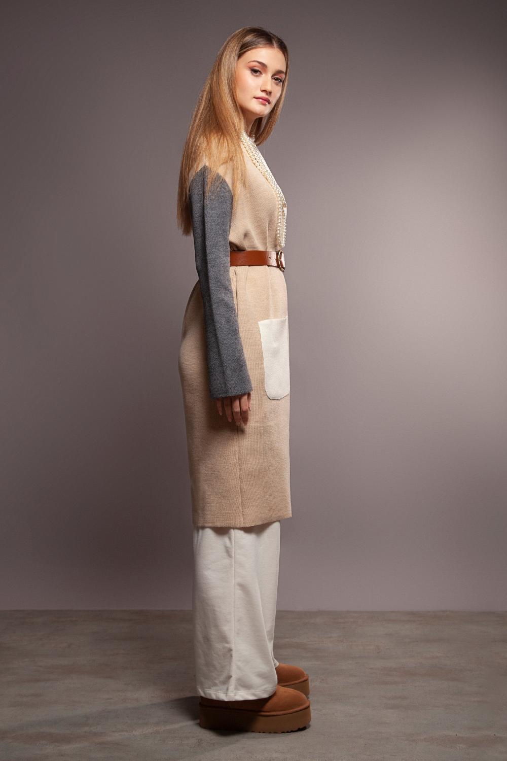 Lolitas&l Abrigo Punto Gris Bicolor Largo Con Bolsillos Delantero Lolitas&L