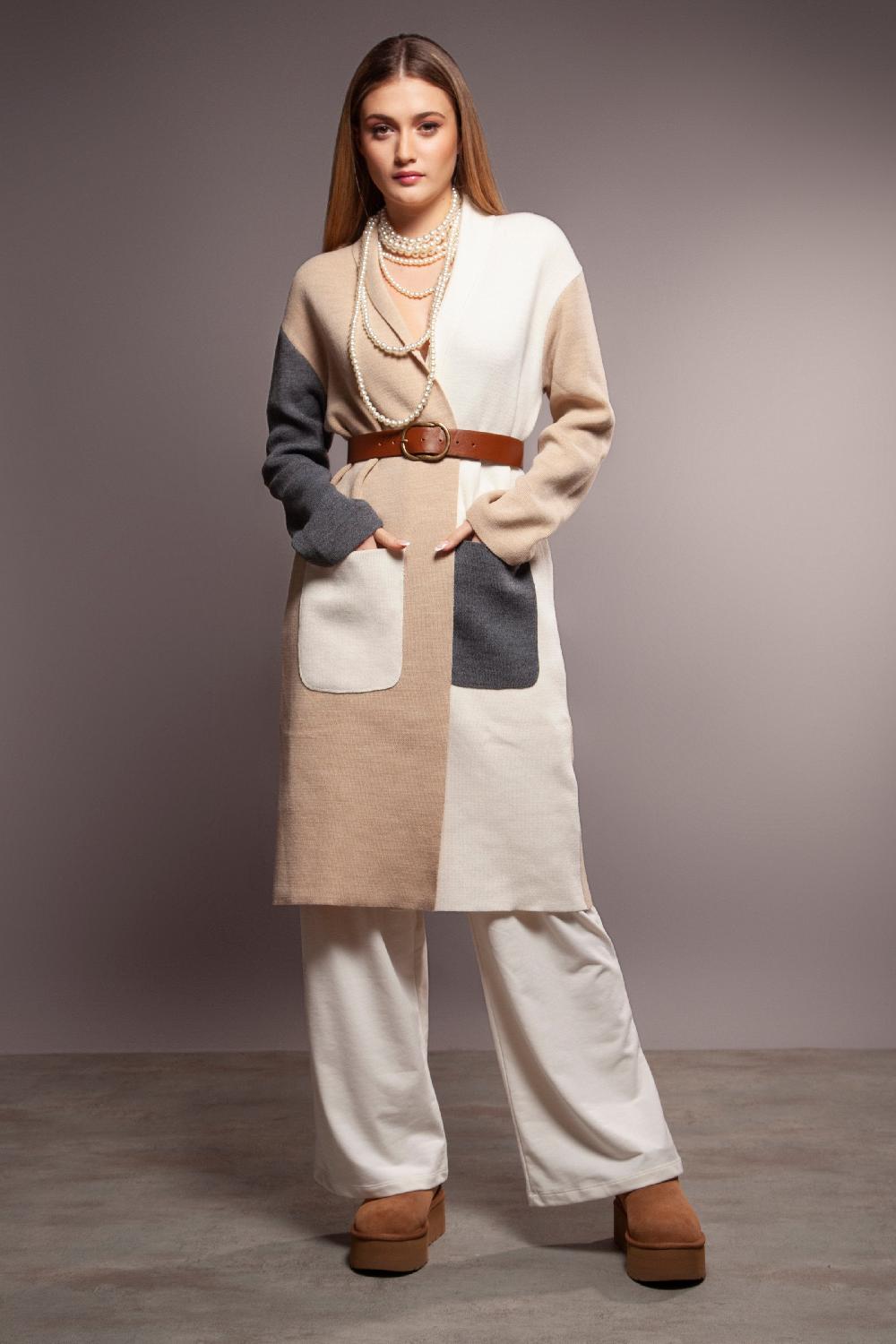 Lolitas&l Abrigo Punto Gris Bicolor Largo Con Bolsillos Delantero Lolitas&L