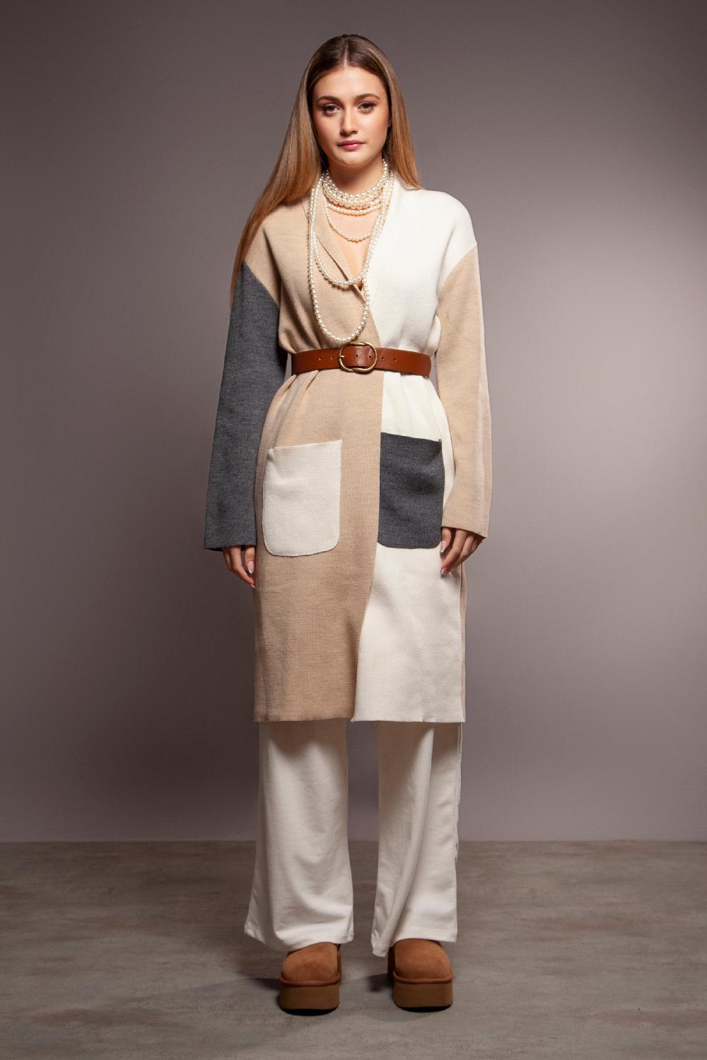 lolitas&l Abrigo punto gris bicolor largo con bolsillos delantero Lolitas&L