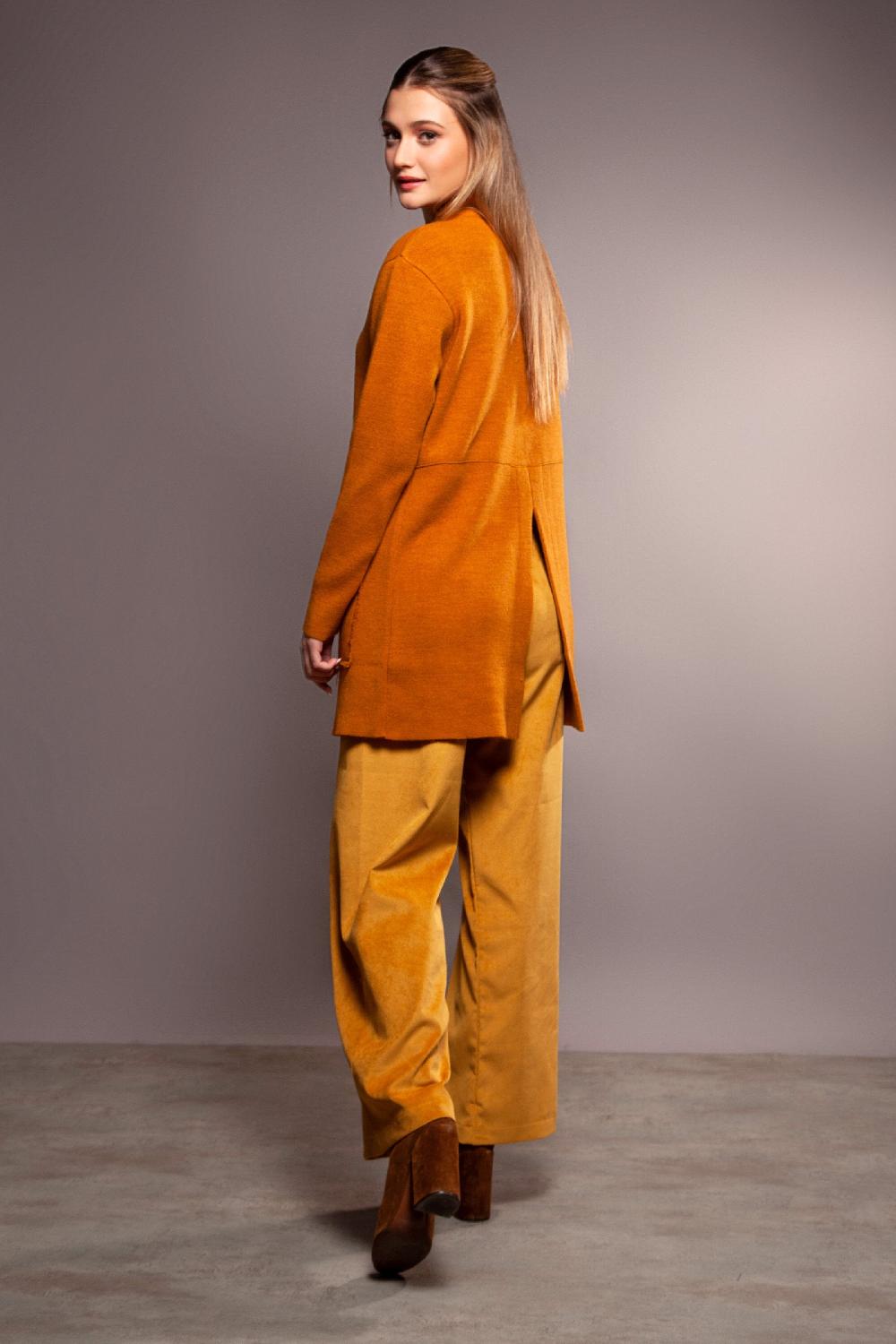 Lolitas&l Abrigo Punto Mostaza Largo Con Bolsillos Delantero Lolitas&L