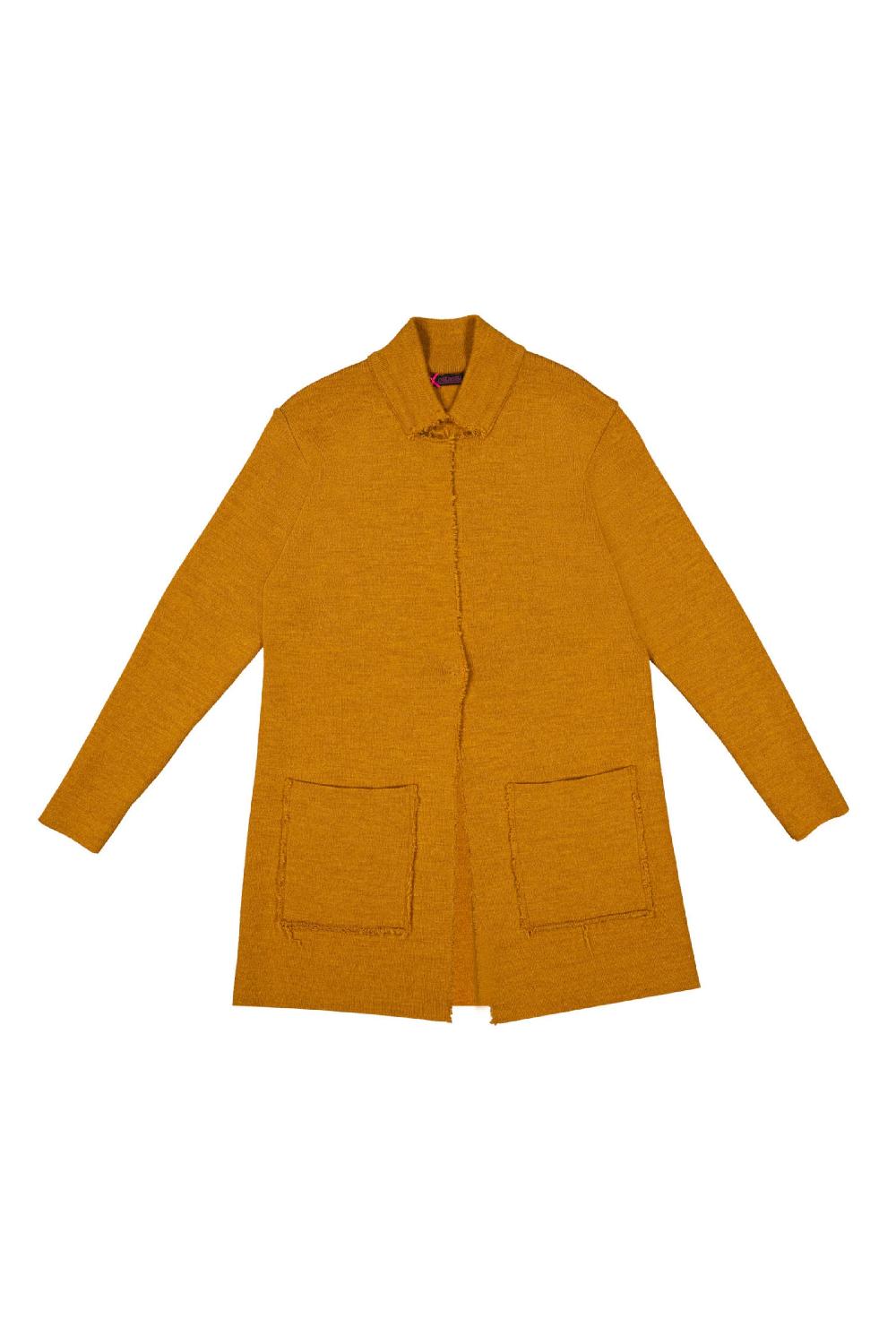 Lolitas&l Abrigo Punto Mostaza Largo Con Bolsillos Delantero Lolitas&L