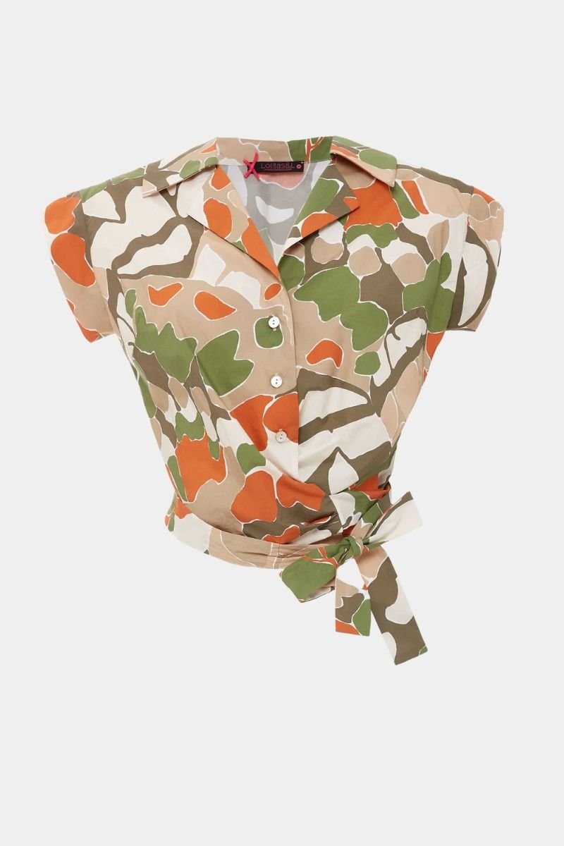 Lolitas&l Camisa Cruzada Estampada Mimetica Con Cinturon