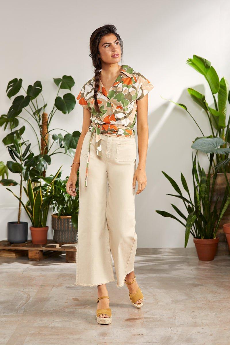 Lolitas&l Camisa Cruzada Estampada Mimetica Con Cinturon