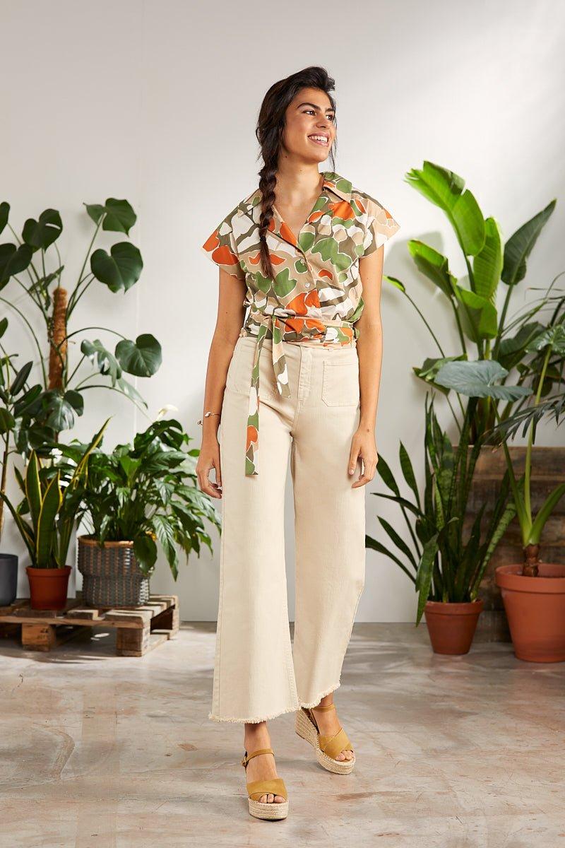 lolitas&l Camisa cruzada estampada mimetica con cinturon