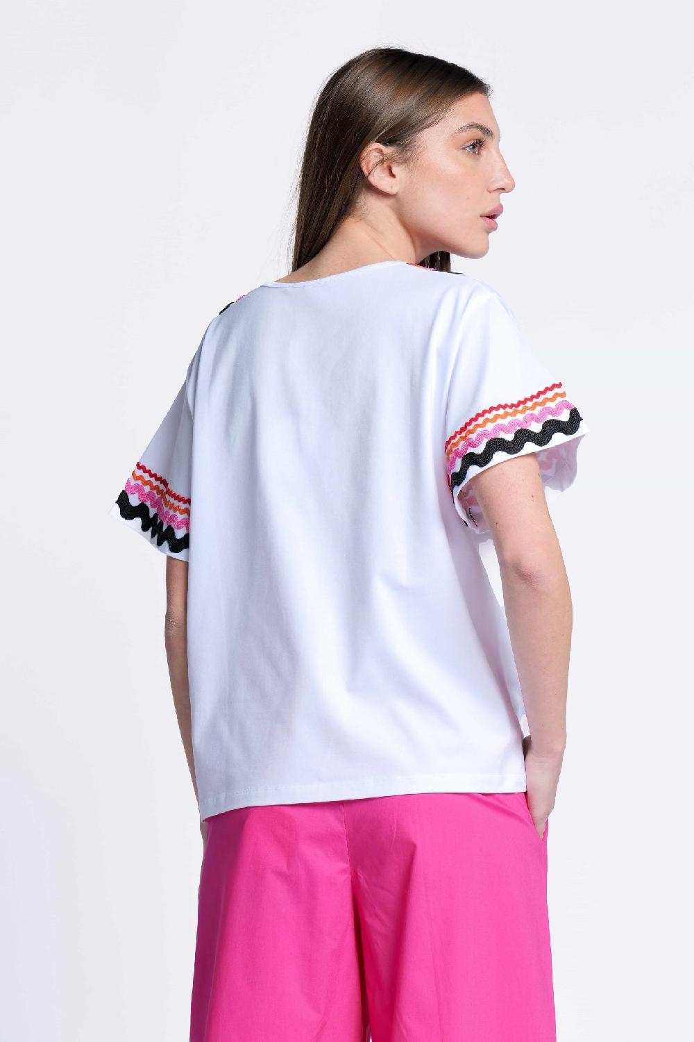 Lolitas&l Camiseta Blanca Algodon Adorno Picunela En Escote Pico Lolitas&L