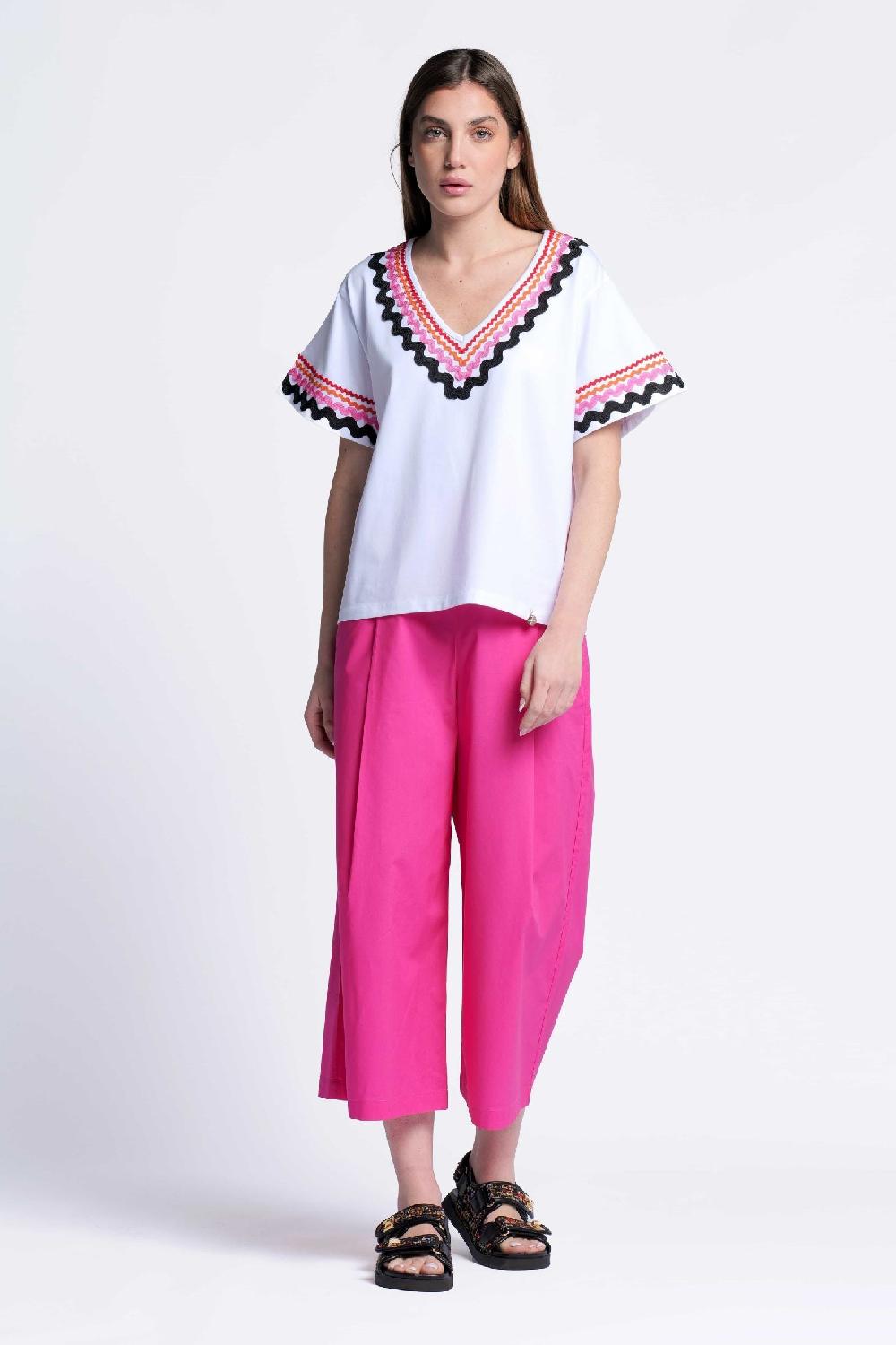 Lolitas&l Camiseta Blanca Algodon Adorno Picunela En Escote Pico Lolitas&L