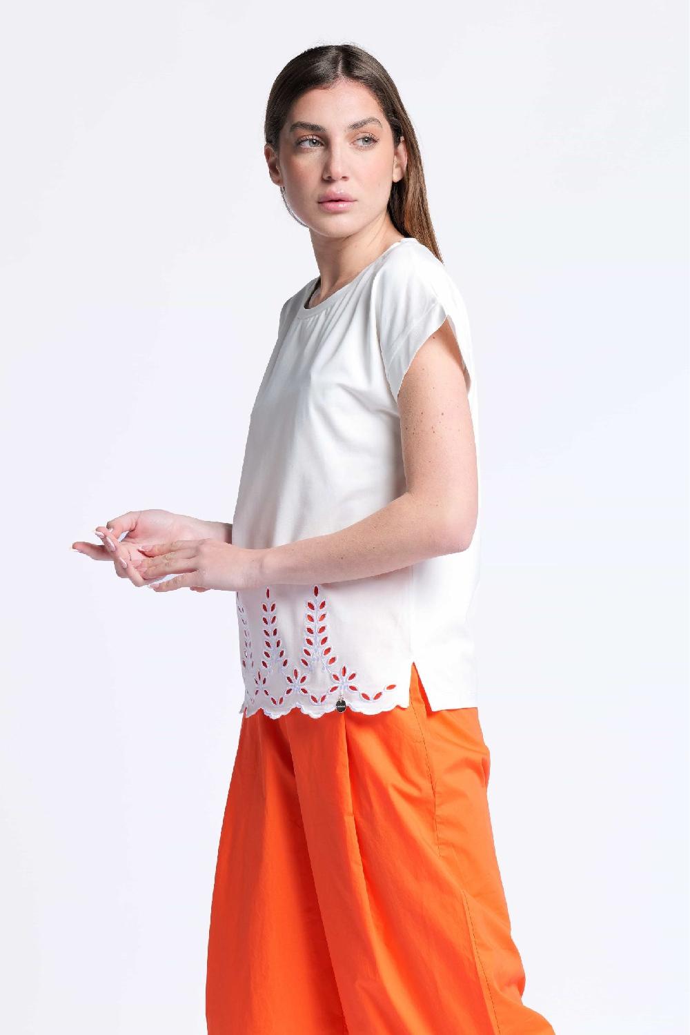 Lolitas&l Camiseta Blanca Algodon Contorno Bordado Calado Lolitas&L