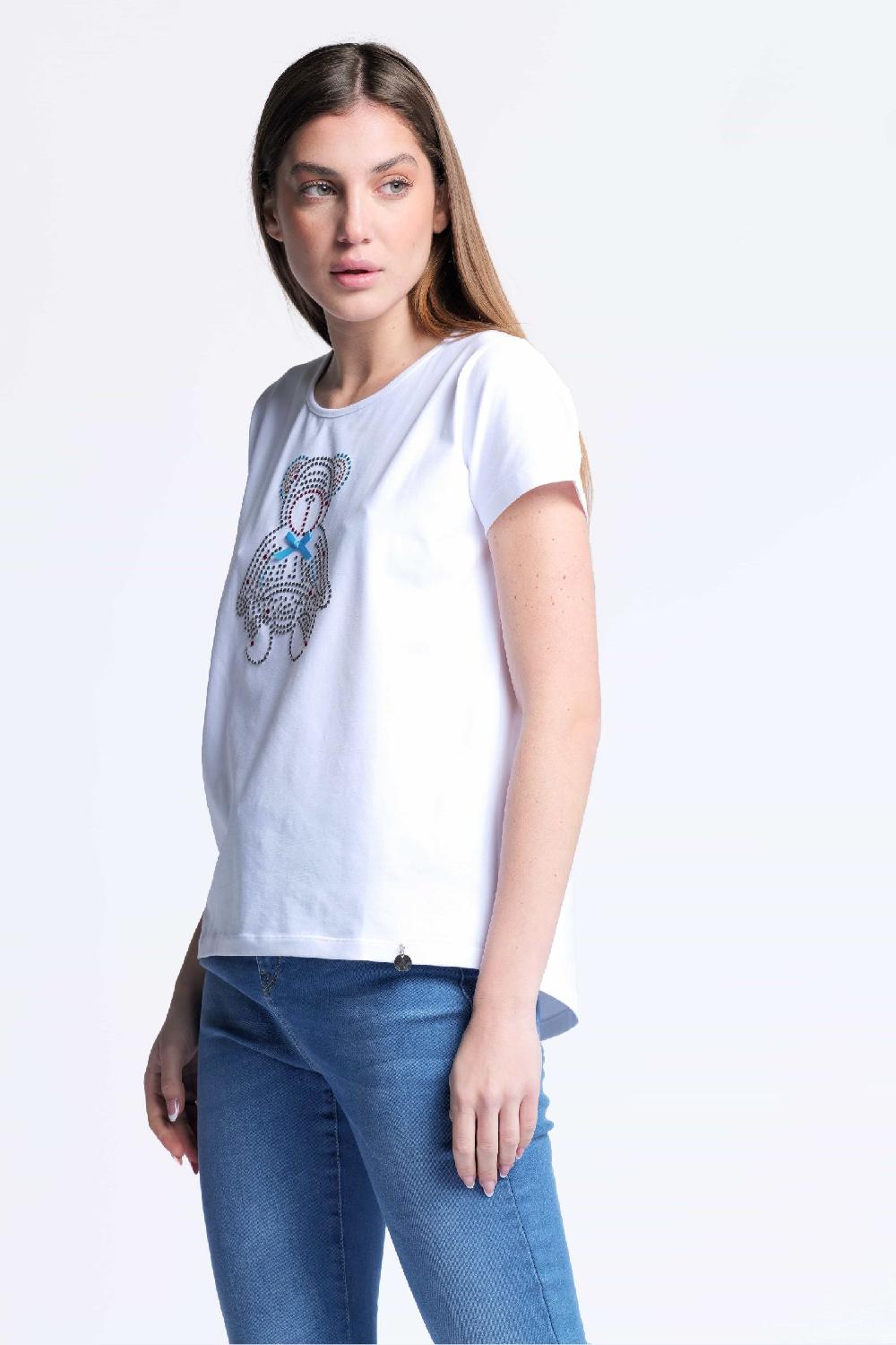 Lolitas&l Camiseta Blanca Algodon Escote Collar Osito Strass Lolitas&L