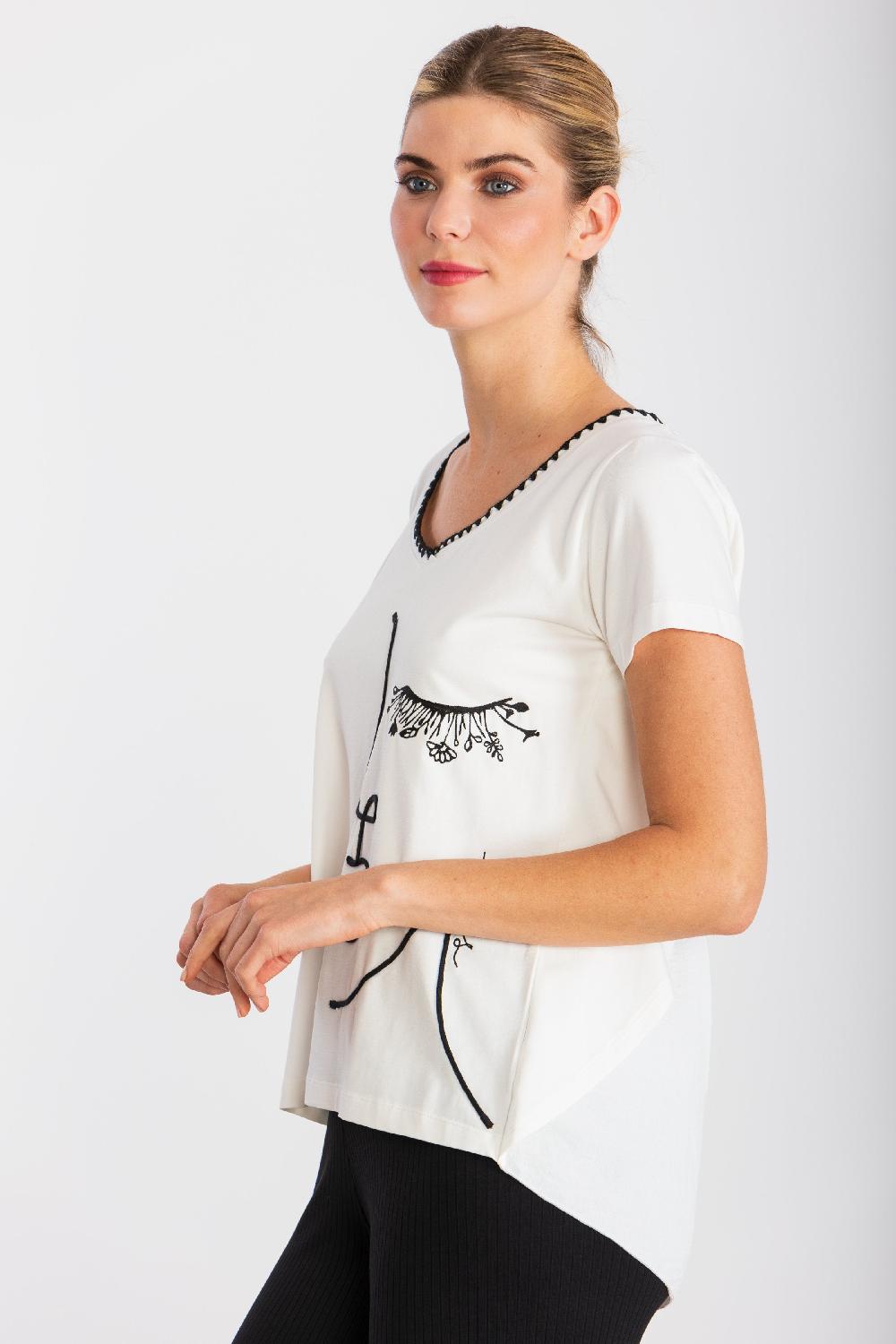 Lolitas&l Camiseta Blanca Bordado Silueta Con Pliegue LolitasyL