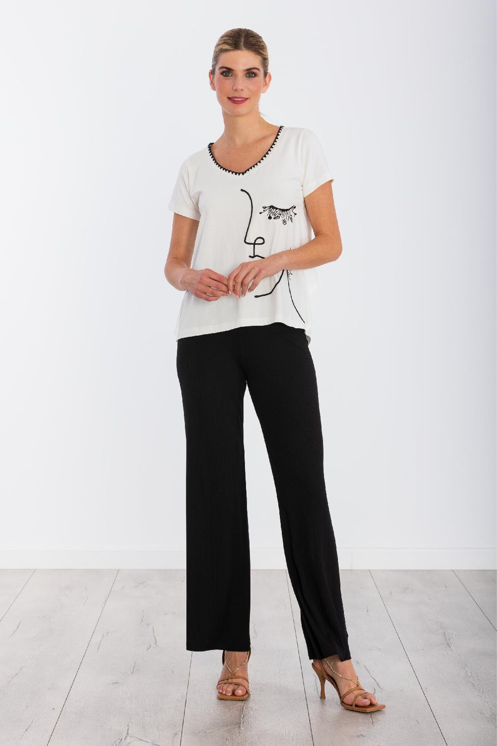 Lolitas&l Camiseta Blanca Bordado Silueta Con Pliegue LolitasyL