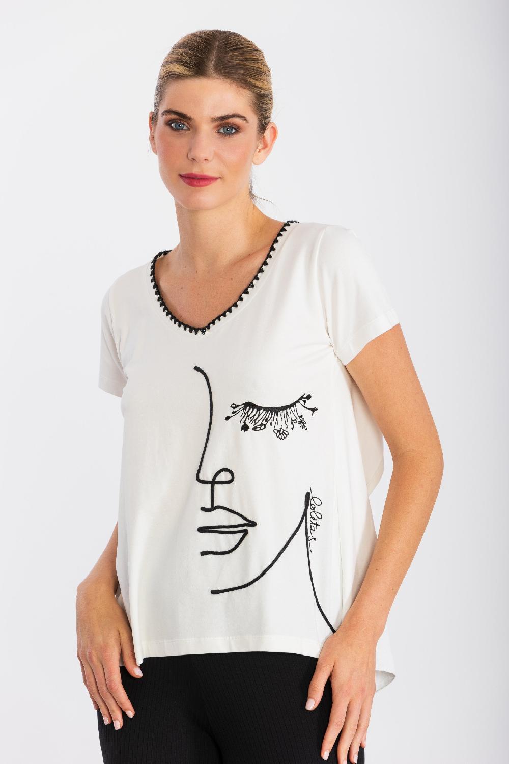 lolitas&l Camiseta blanca bordado silueta con pliegue LolitasyL