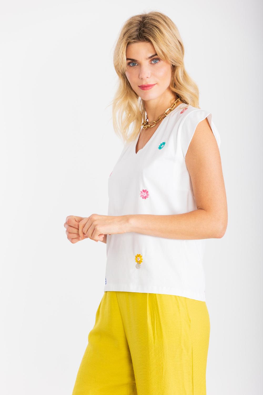 lolitas&l Camiseta blanca con boldado de flores multicolor LolitasyL