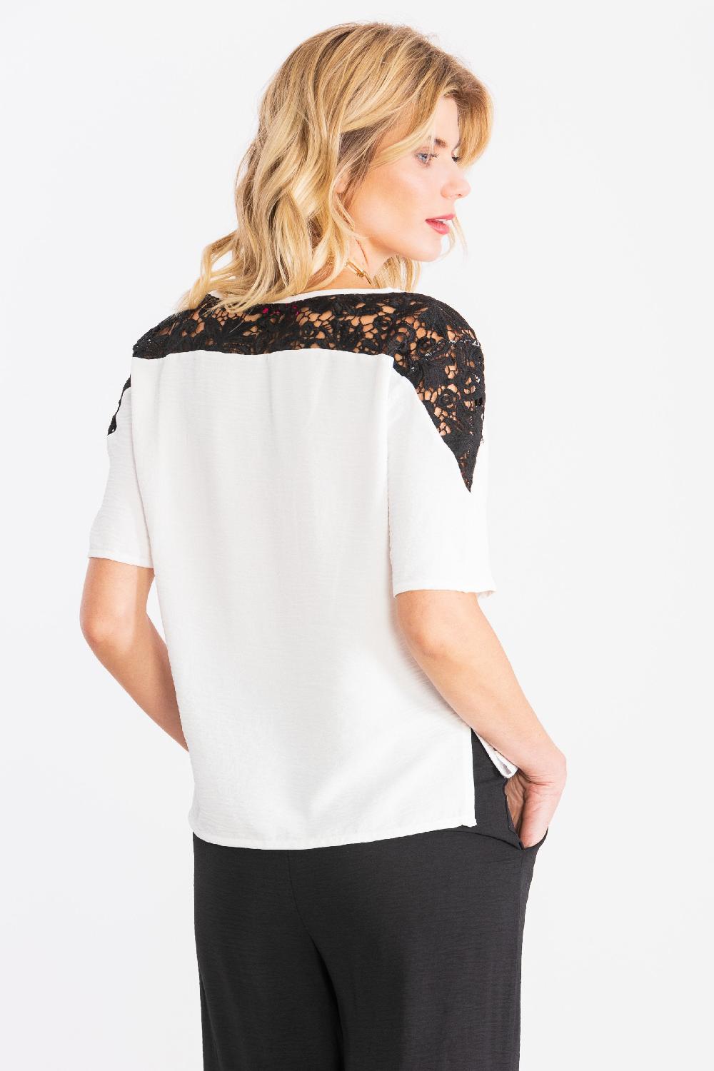 Lolitas&l Camiseta Blanca Corazon Bordado Con Grogre Contraste Negro LolitasyL