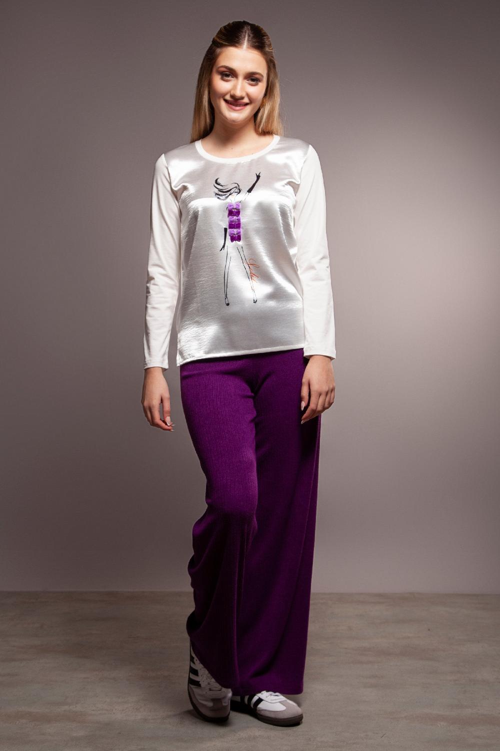 lolitas&l Camiseta blanca delantero raso motivo silueta Lolitas&L