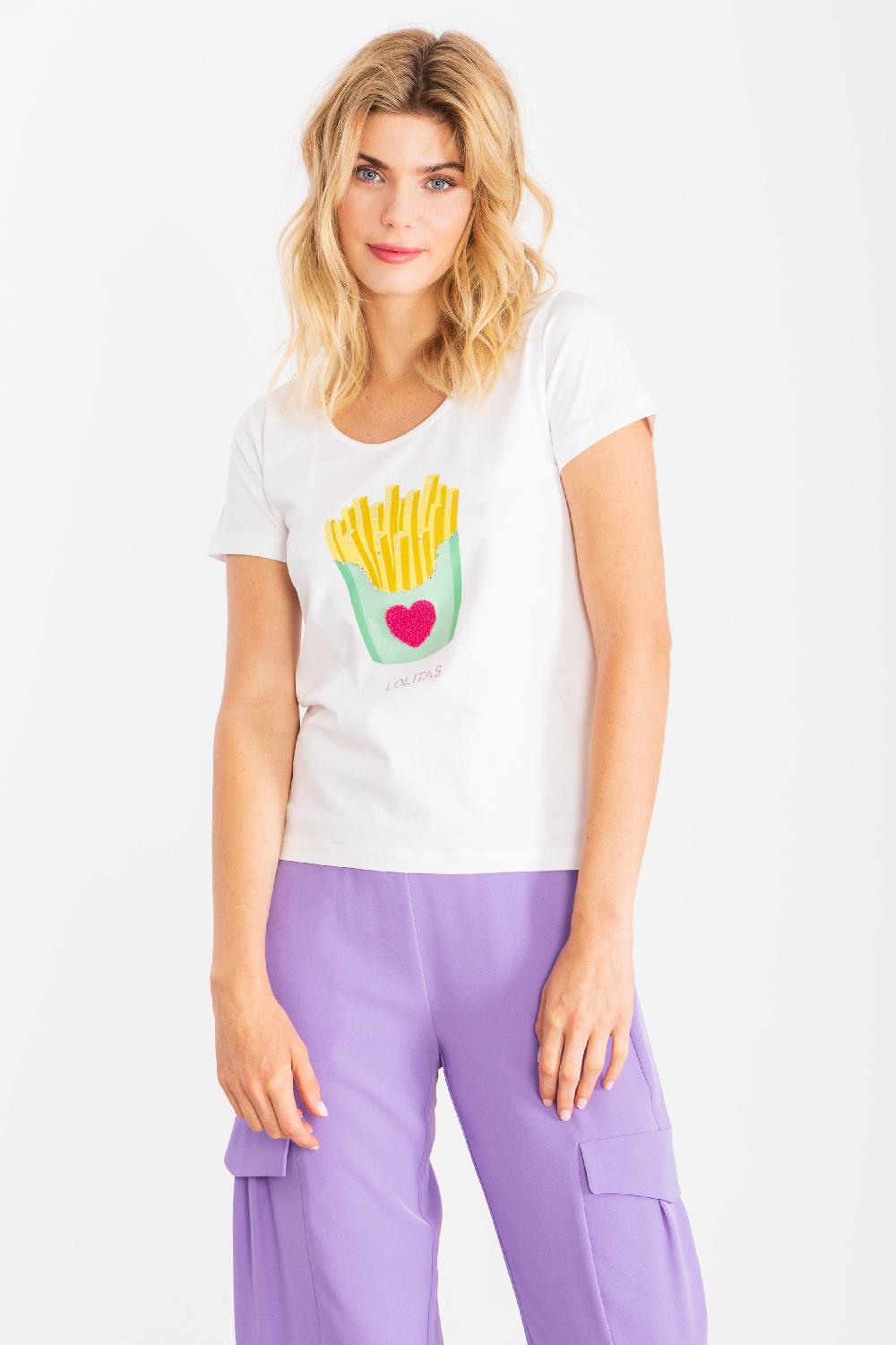 lolitas&l Camiseta blanca estampado chips LolitasyL