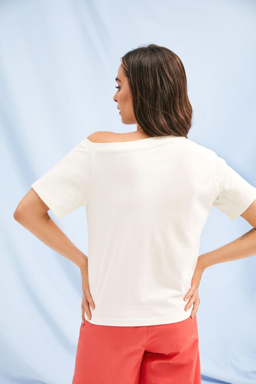 Lolitas&l Camiseta Blanca Estampado Flores Escote Barco Lolitas&L