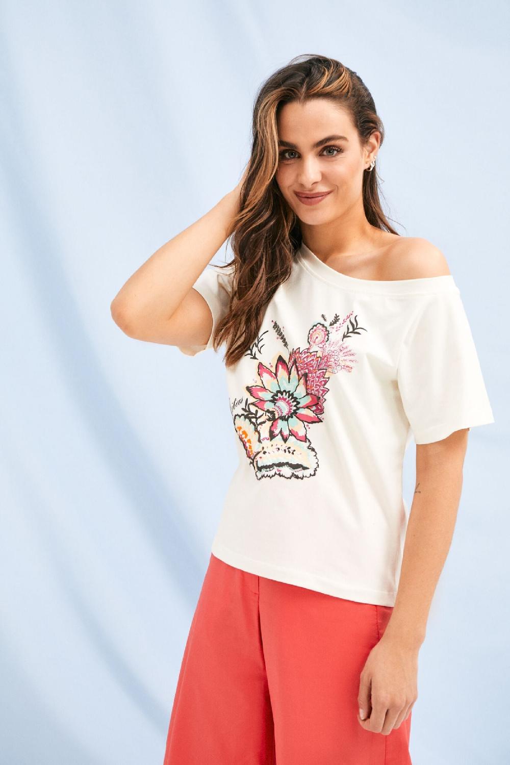 lolitas&l Camiseta blanca estampado flores escote barco Lolitas&L