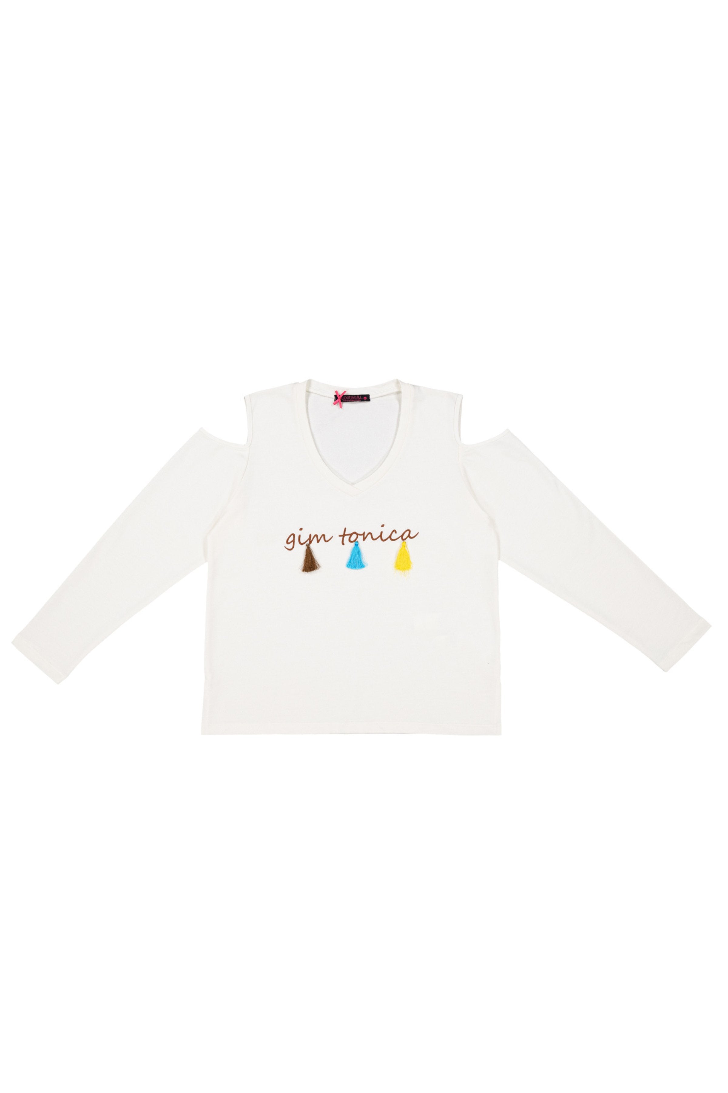 Lolitas&l Camiseta Blanca Hombros Descubiertos Bordado Pompon Lolitas&L