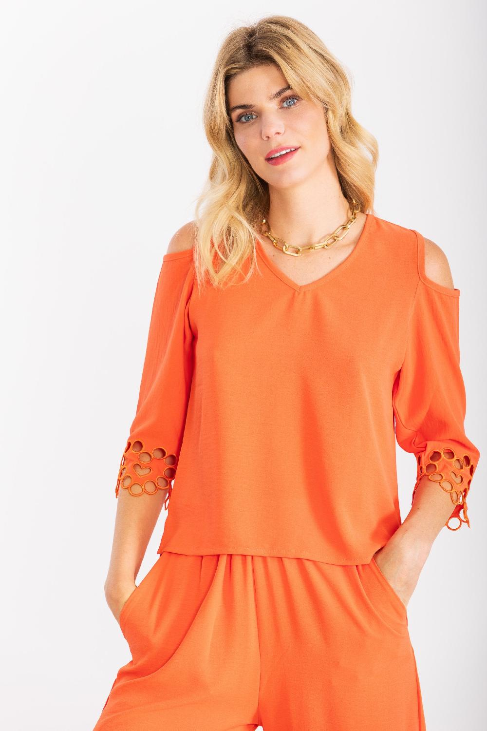 lolitas&l Camiseta coral con el hombro descubierto y bordada LolitasyL