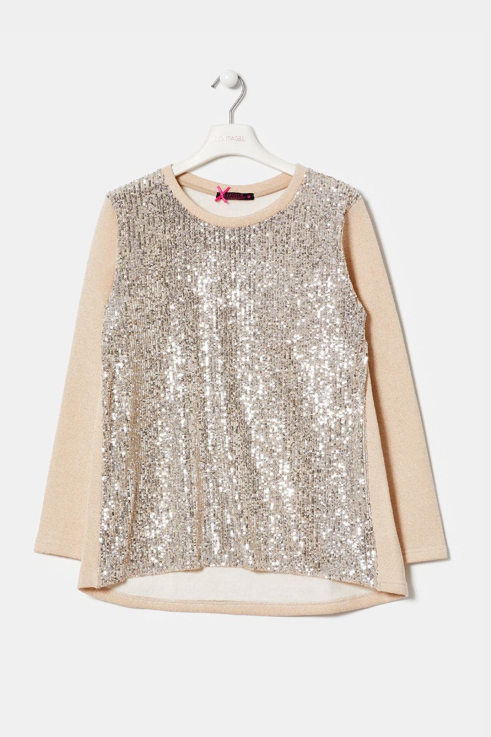Lolitas&l Camiseta Crema Con Delantero De Lentejuelas LolitasyL