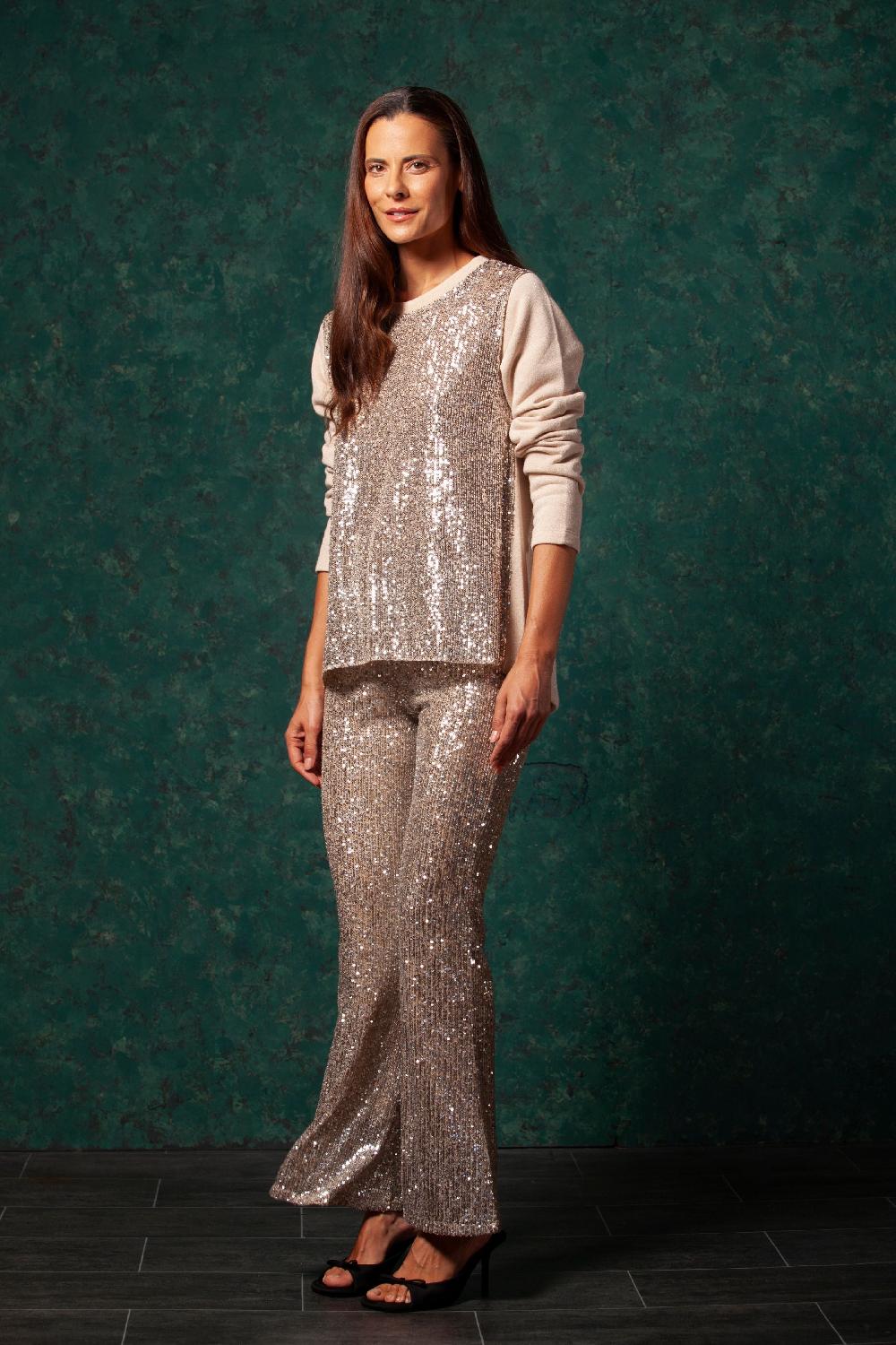 lolitas&l Camiseta crema con delantero de lentejuelas LolitasyL