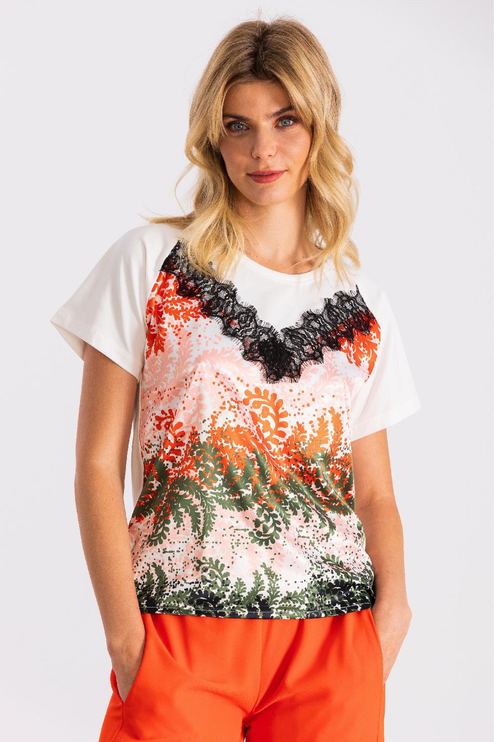 Lolitas&l Camiseta Estampado Leaves Con Puntilla En Escote LolitasyL