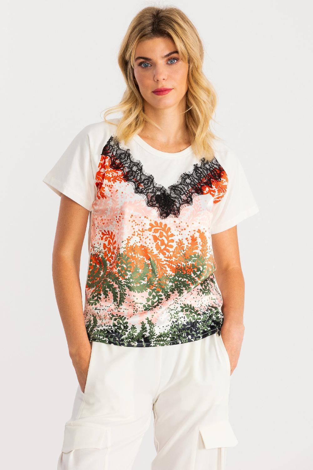 lolitas&l Camiseta estampado Leaves con puntilla en escote LolitasyL