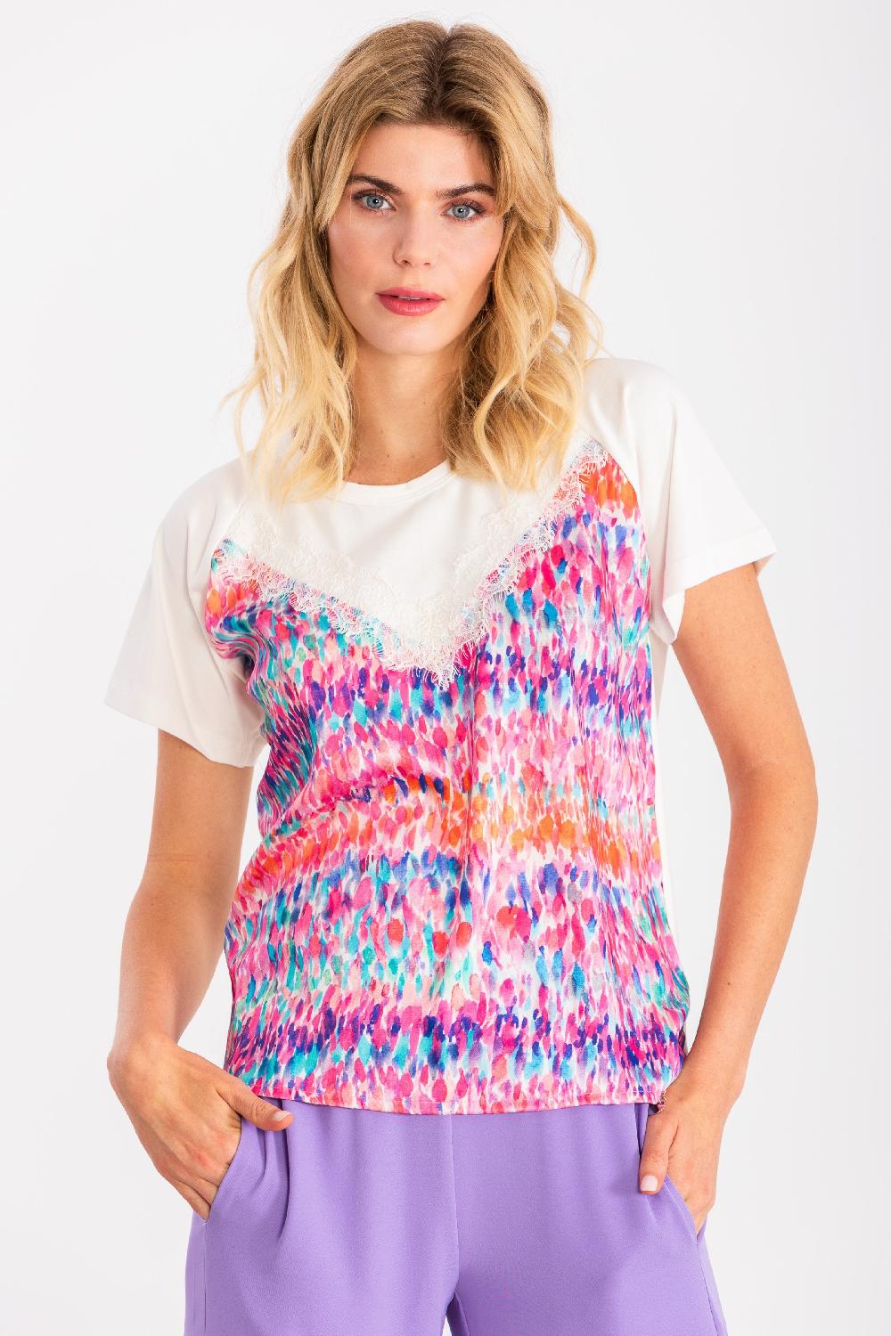 lolitas&l Camiseta estampado Water Colour con puntilla en escote LolitasyL