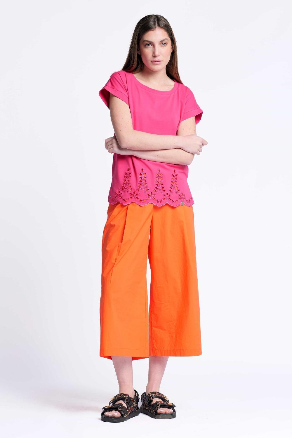 Lolitas&l Camiseta Fucsia Algodon Contorno Bordado Calado Lolitas&L