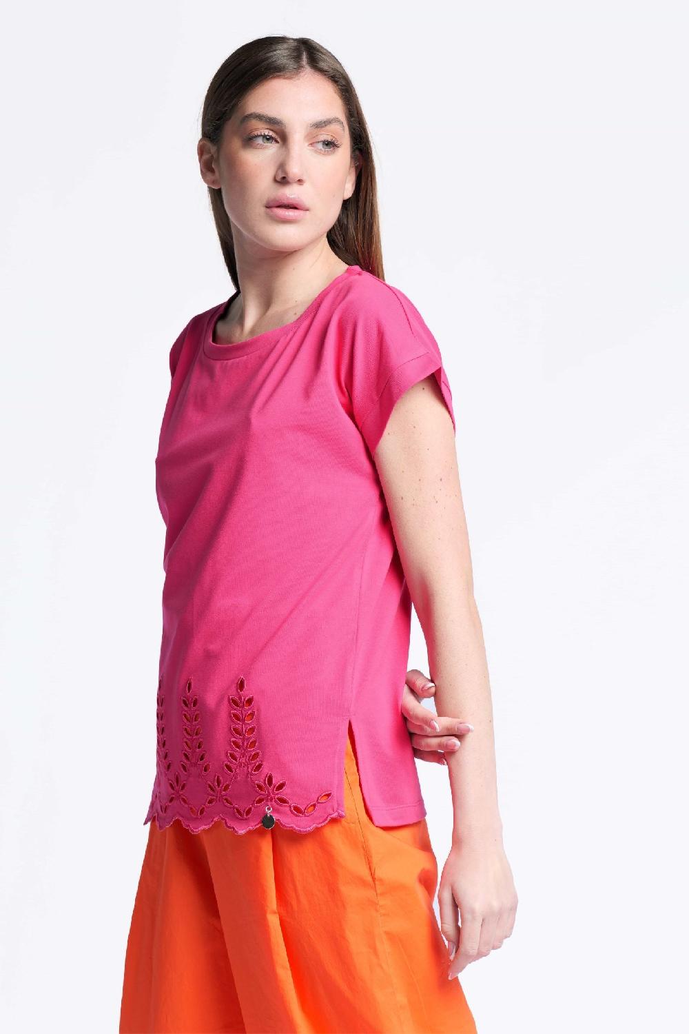 Lolitas&l Camiseta Fucsia Algodon Contorno Bordado Calado Lolitas&L