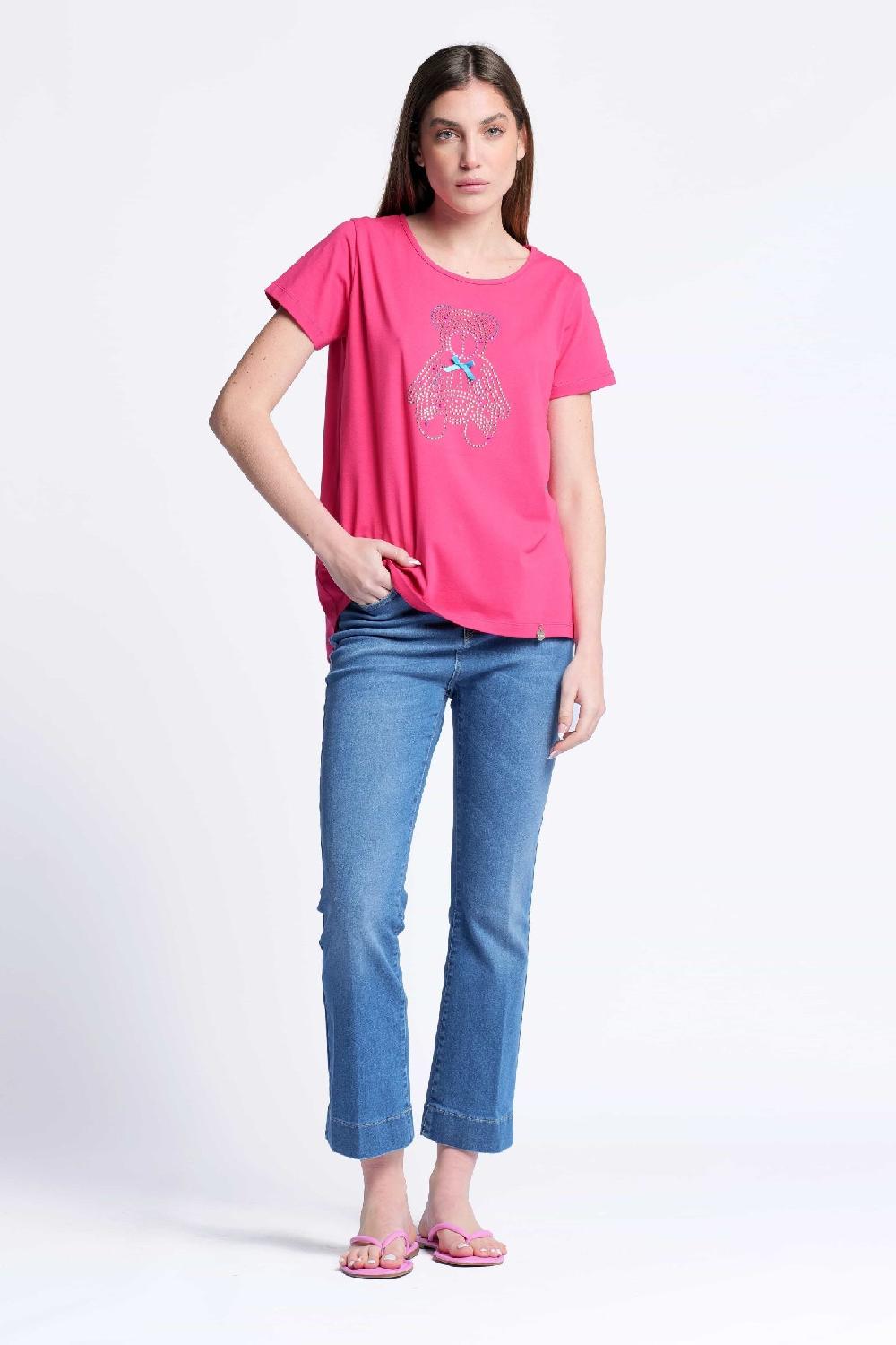 Lolitas&l Camiseta Fucsia Algodon Escote Collar Osito Strass Lolitas&L