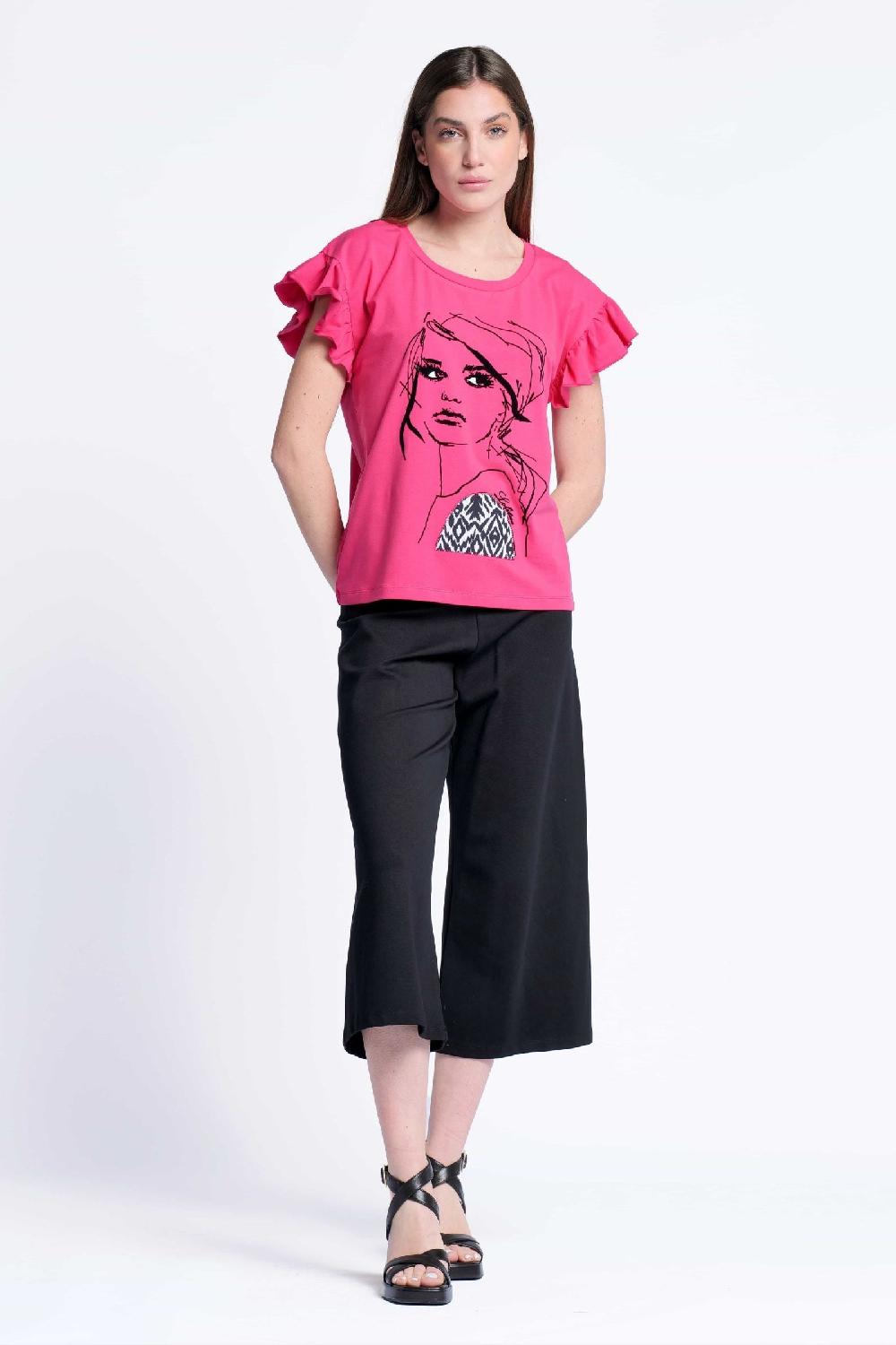 Lolitas&l Camiseta Fucsia Algodon Estampado Cara Lolitas&L