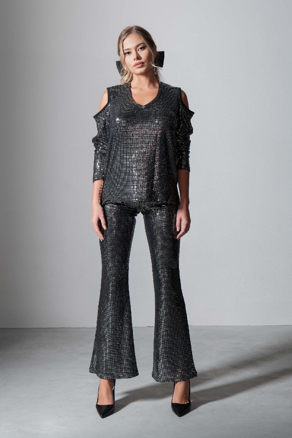 Lolitas&l Camiseta Gris Estampado Brillo Hombro Descubierto LolitasyL