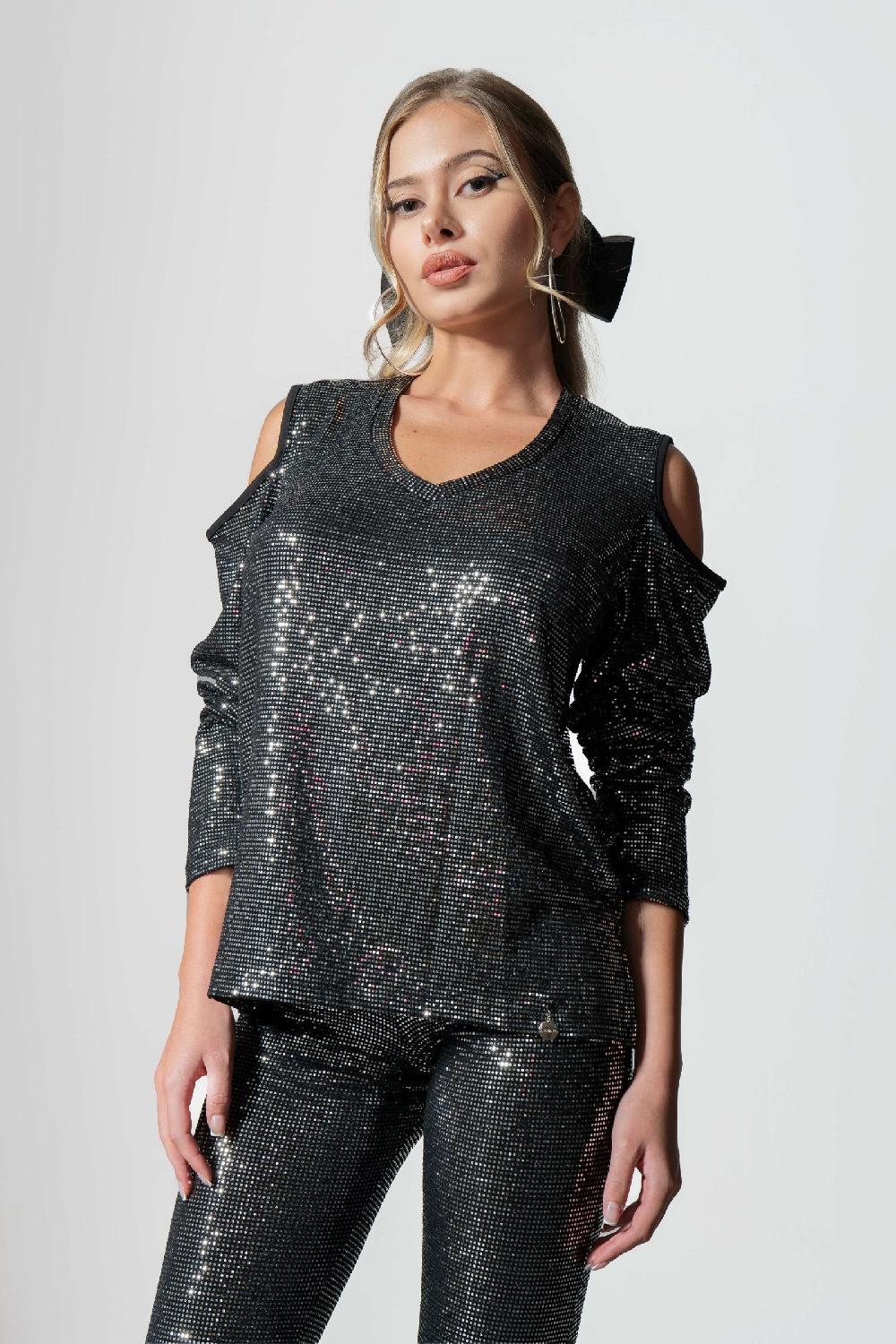 lolitas&l Camiseta gris estampado brillo hombro descubierto LolitasyL