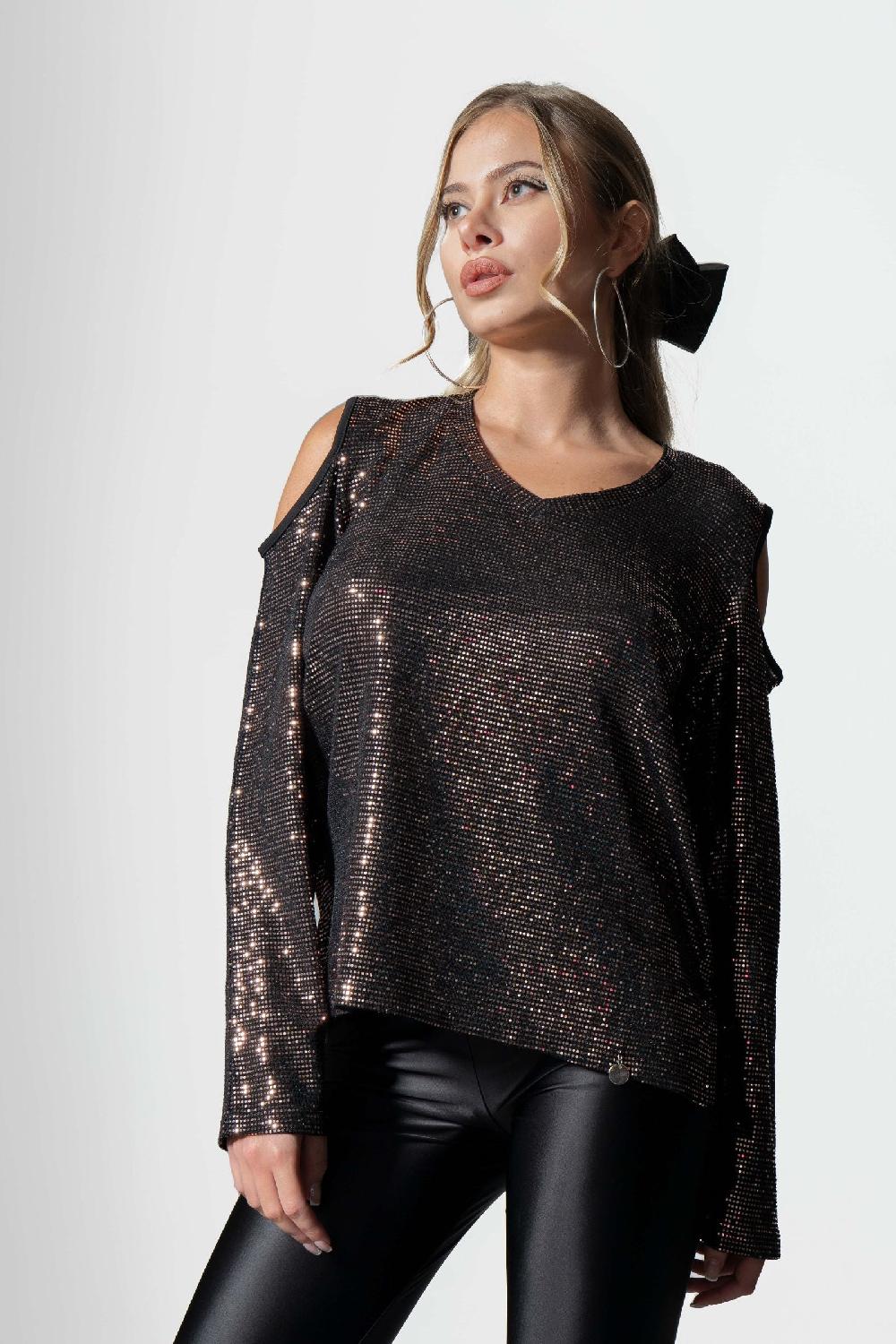 lolitas&l Camiseta marrón estampado brillo hombro descubierto LolitasyL