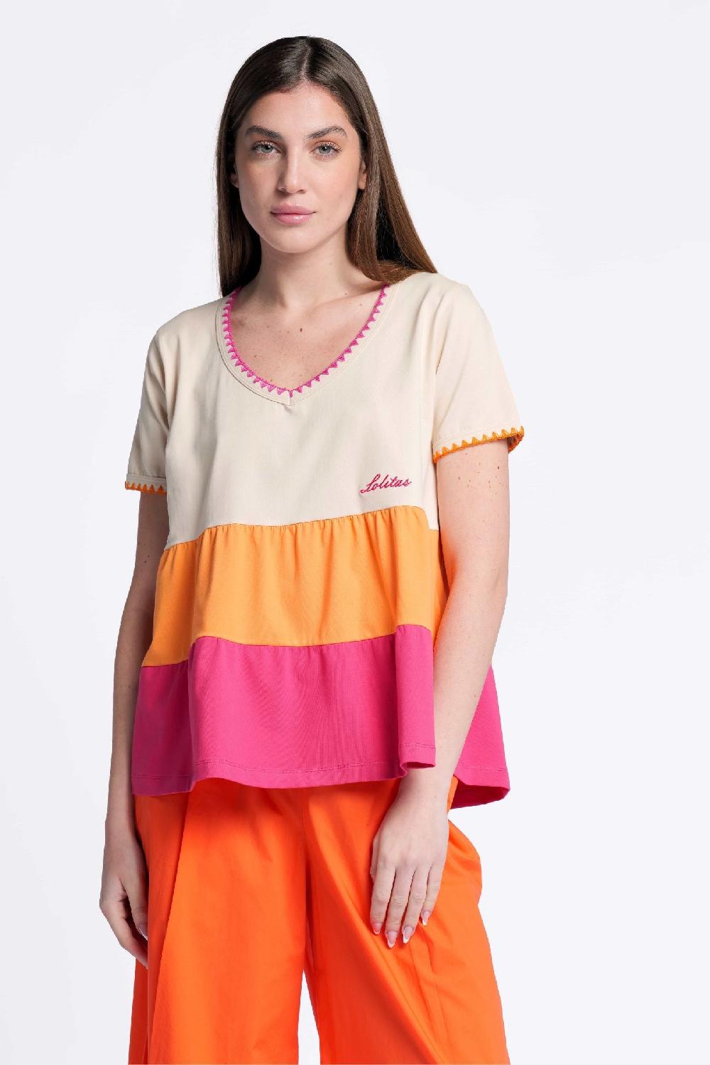 lolitas&l Camiseta multicolor fucsia escote pico Lolitas&L