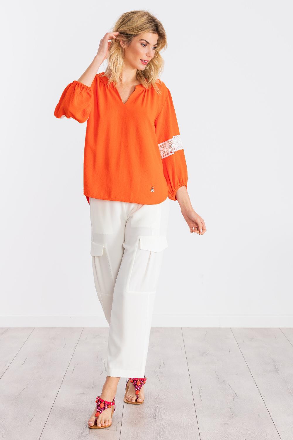 lolitas&l Camiseta naranja manga al codo con bordado ingles LolitasyL