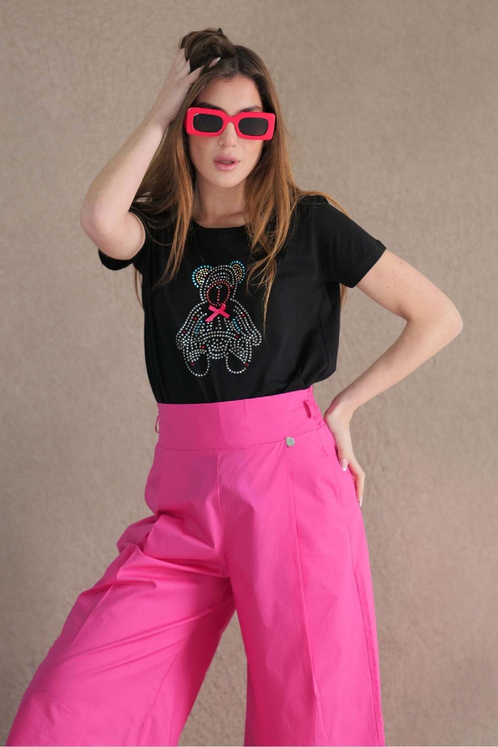 Lolitas&l Camiseta Negra Algodon Escote Collar Osito Strass Lolitas&L