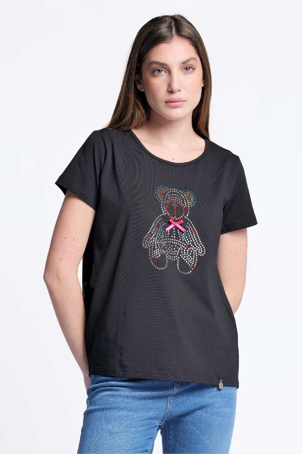 Lolitas&l Camiseta Negra Algodon Escote Collar Osito Strass Lolitas&L