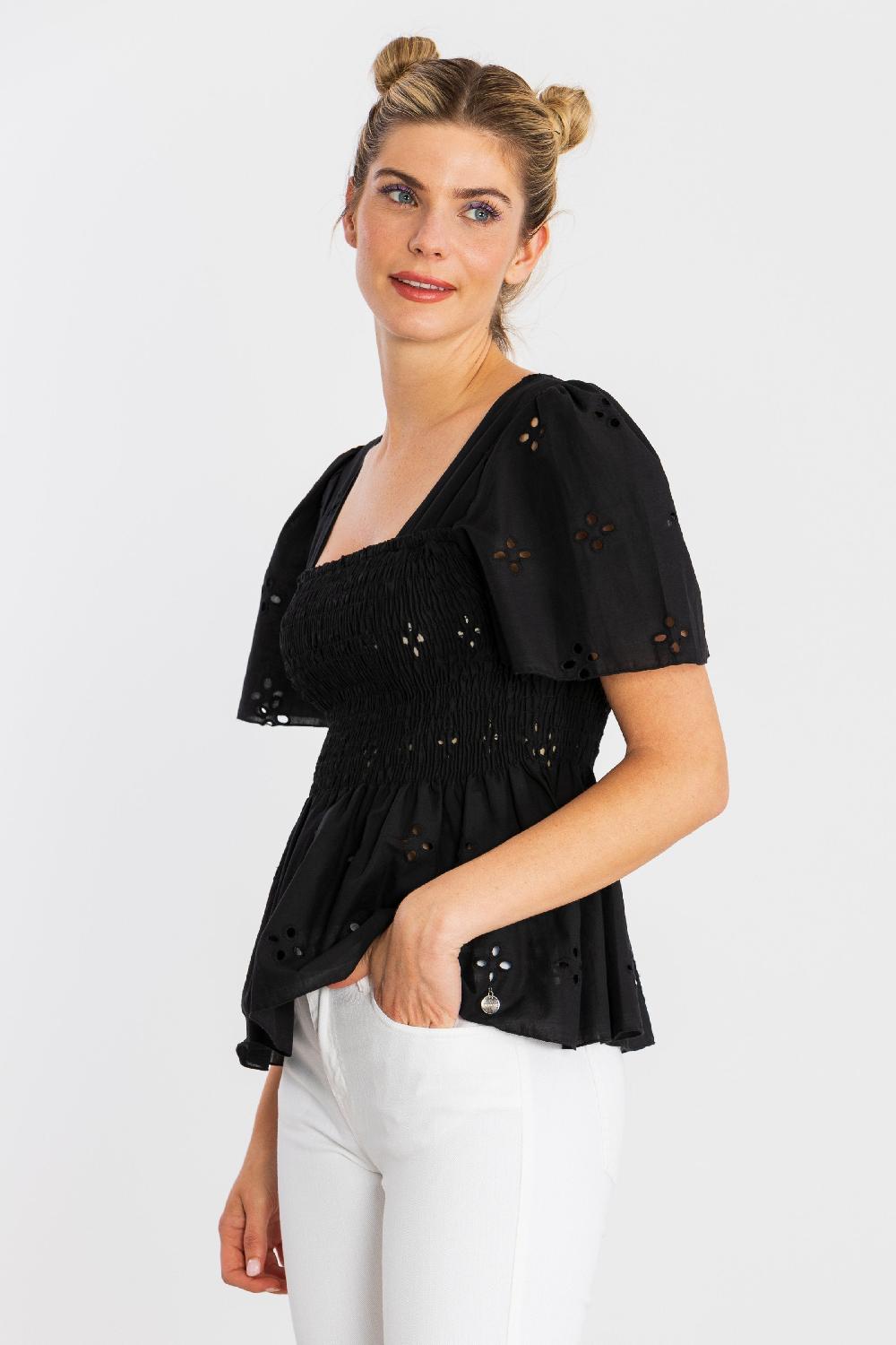 Lolitas&l Camiseta Negra Bordado Ingles Engomada LolitasyL