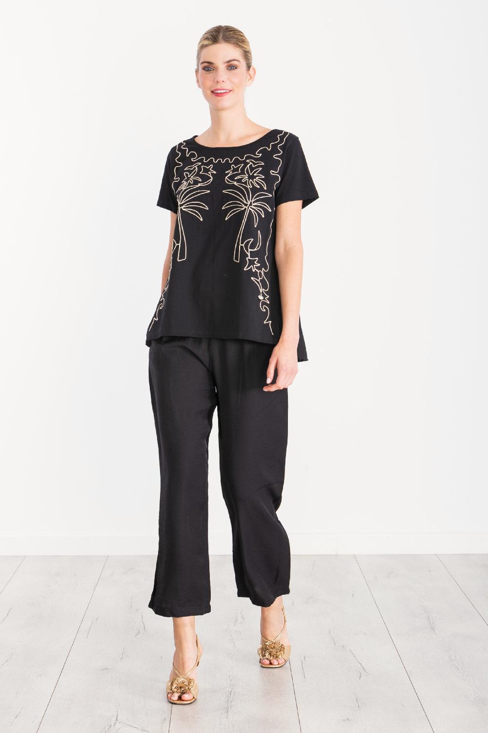 Lolitas&l Camiseta Negra Bordado Oasis Beige LolitasyL