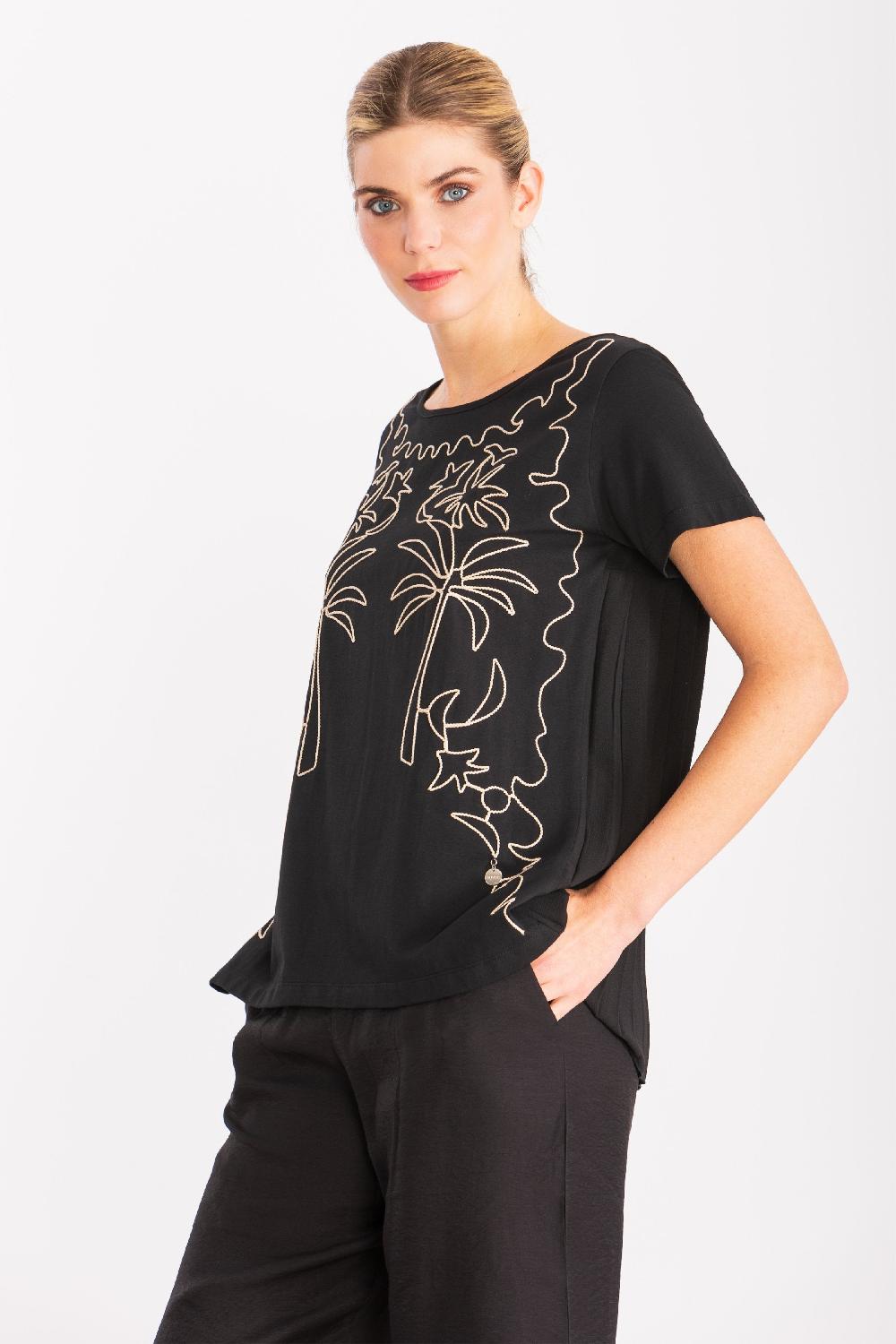 Lolitas&l Camiseta Negra Bordado Oasis Beige LolitasyL